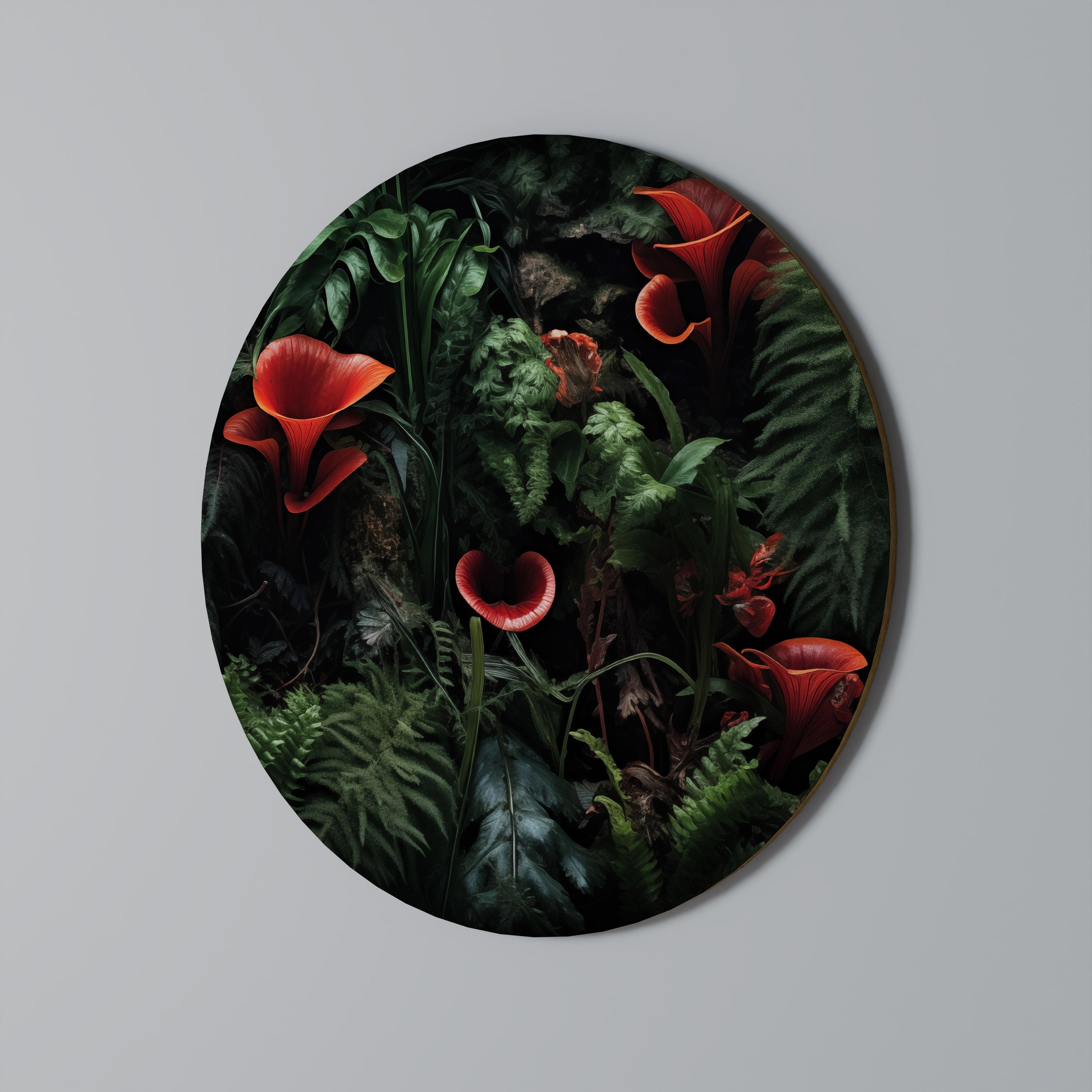 CRIMSON FERNS Round Wall Art