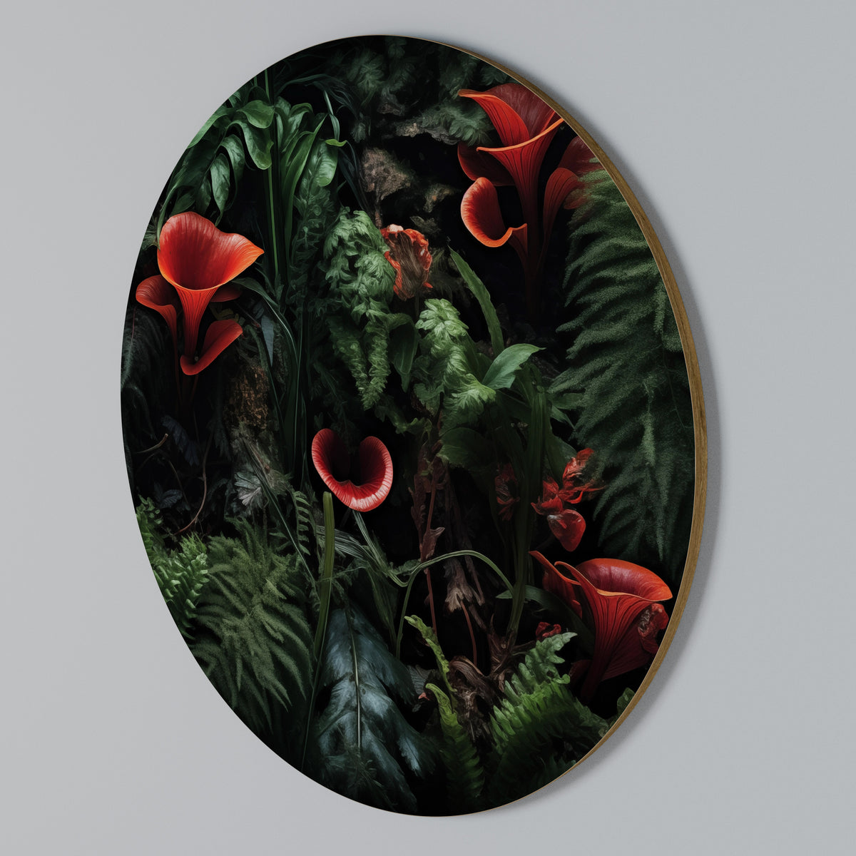 CRIMSON FERNS Arte de pared redondo