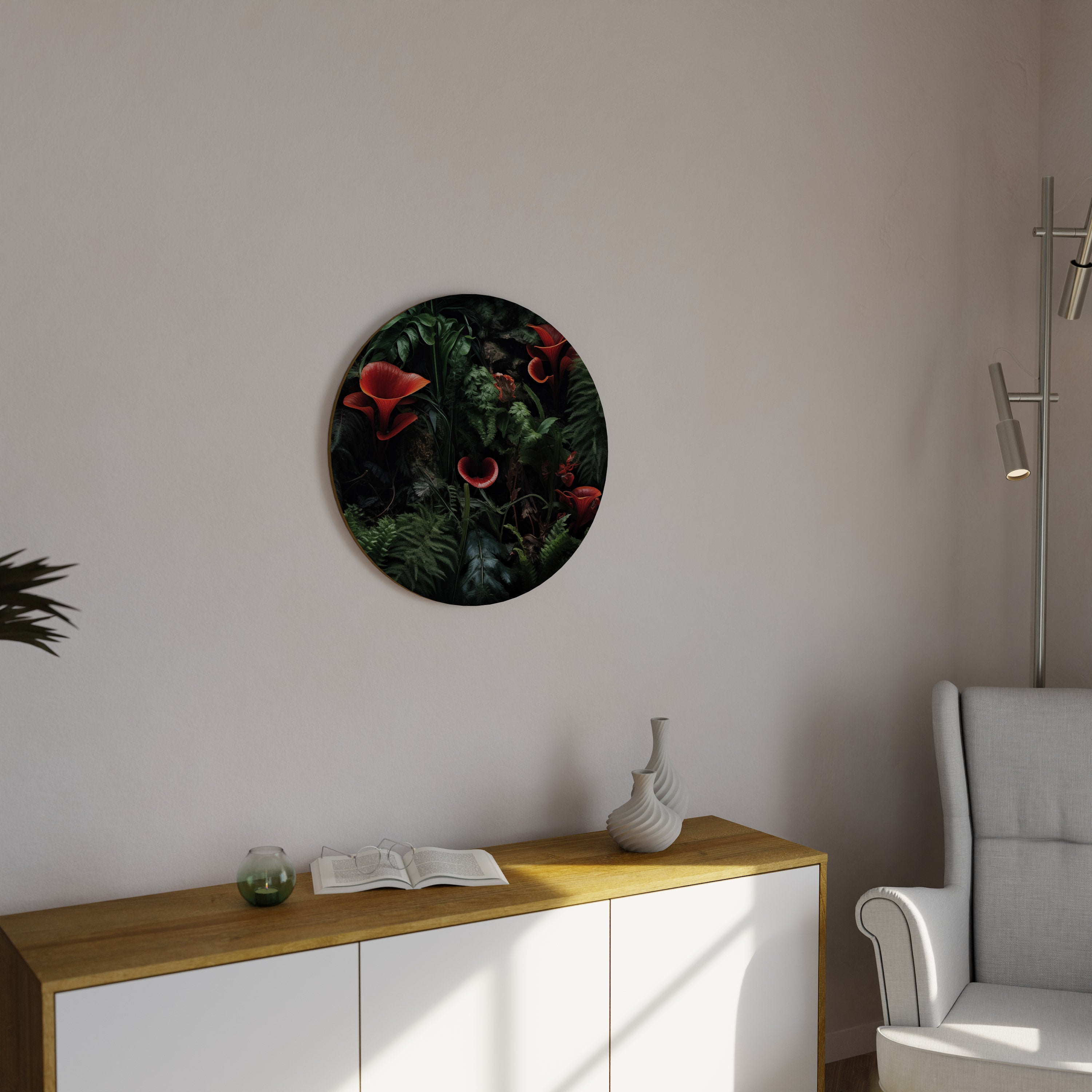 CRIMSON FERNS Round Wall Art