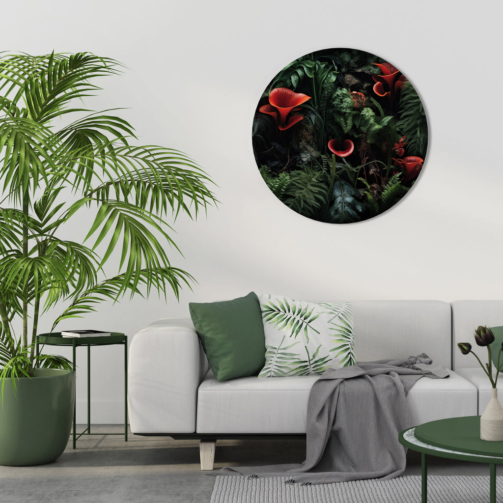 CRIMSON FERNS Round Wall Art