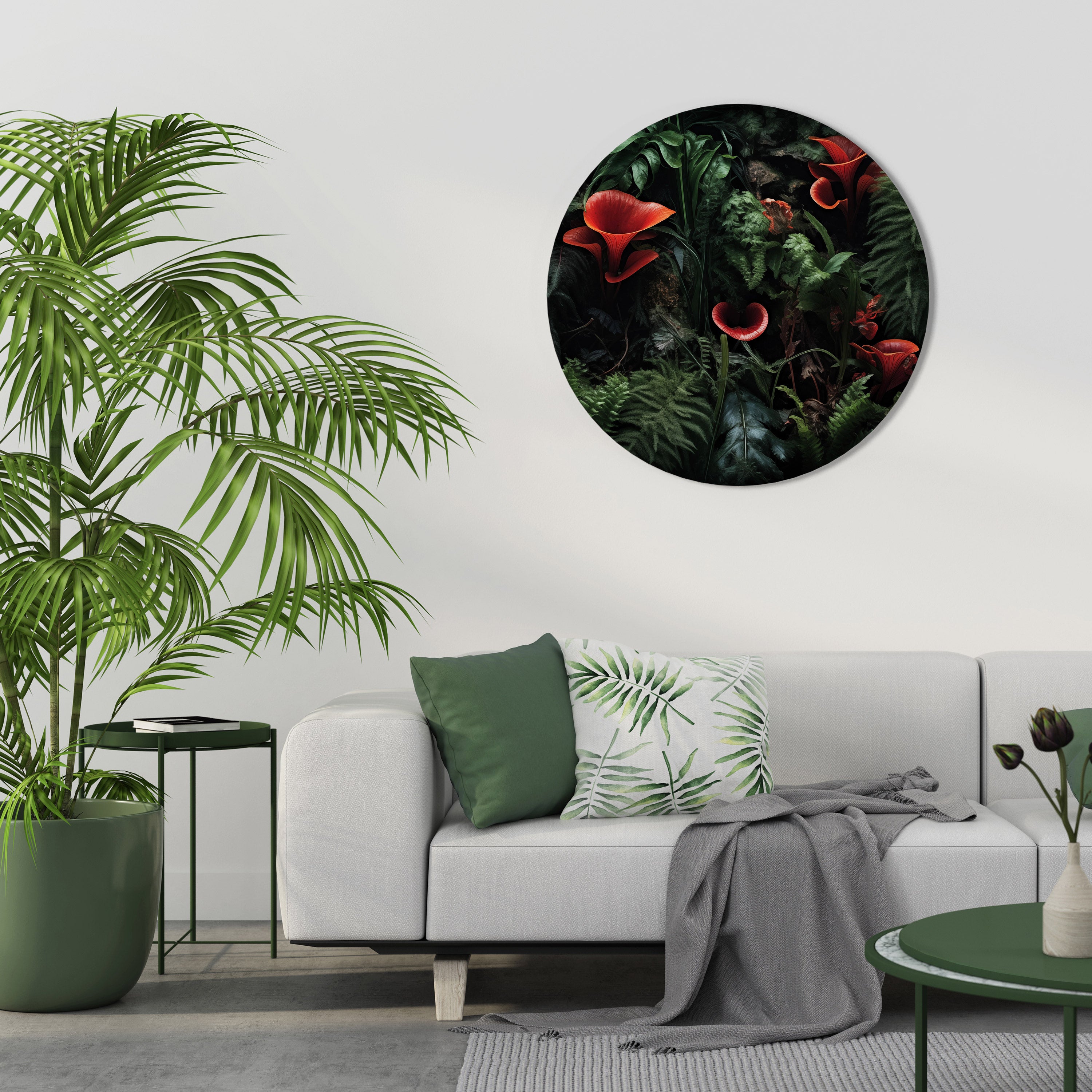 CRIMSON FERNS Round Wall Art