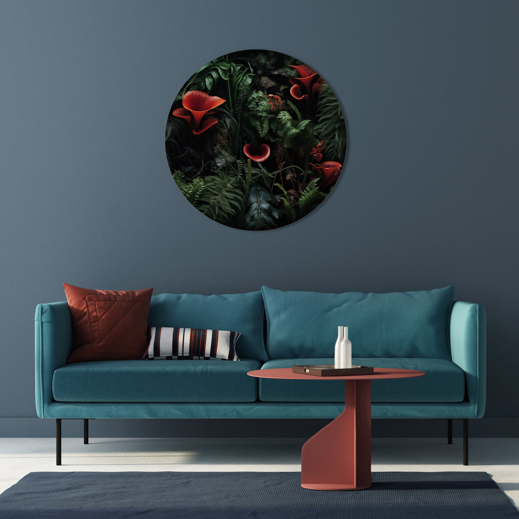 CRIMSON FERNS Round Wall Art