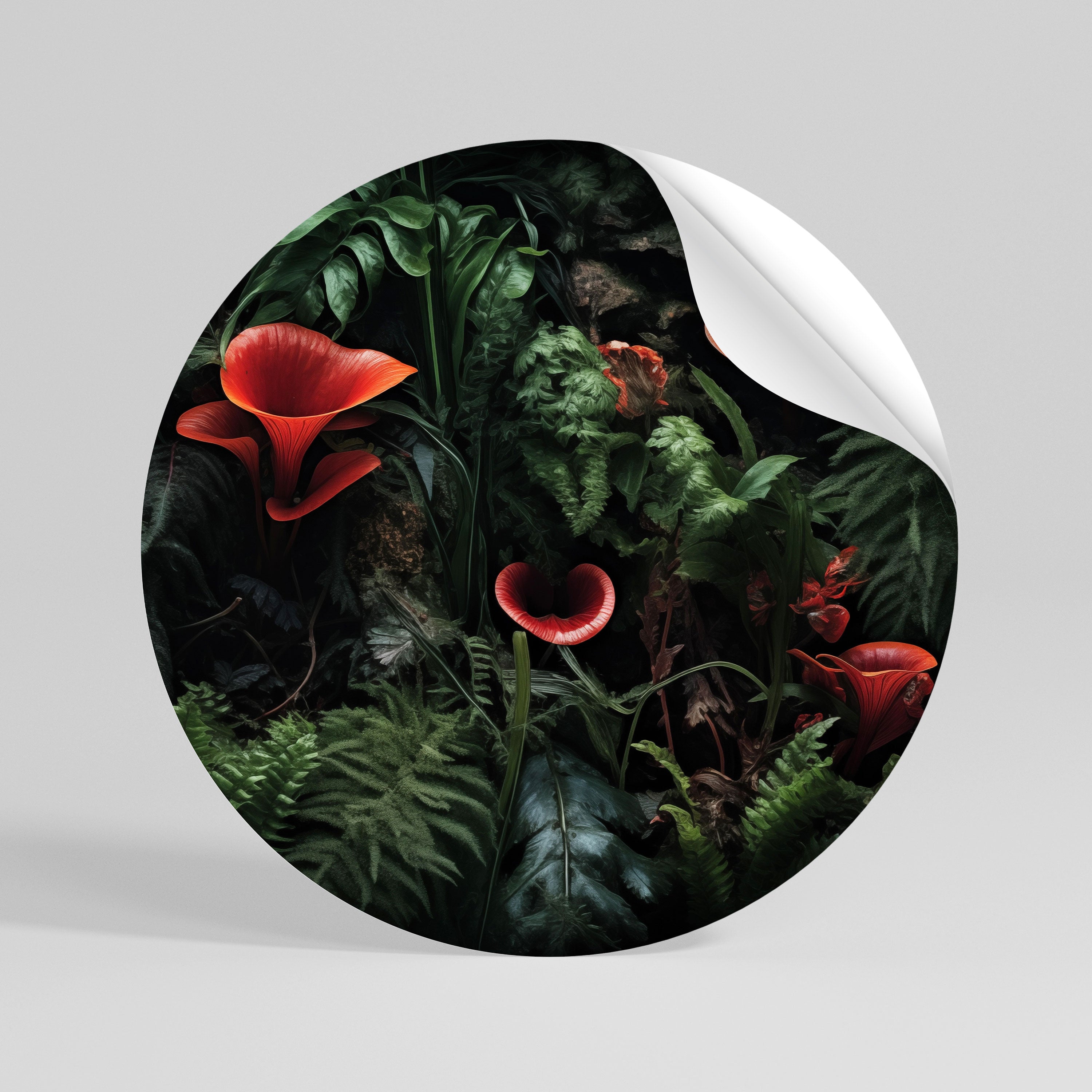 CRIMSON FERNS Peel and Stick Round Sticker