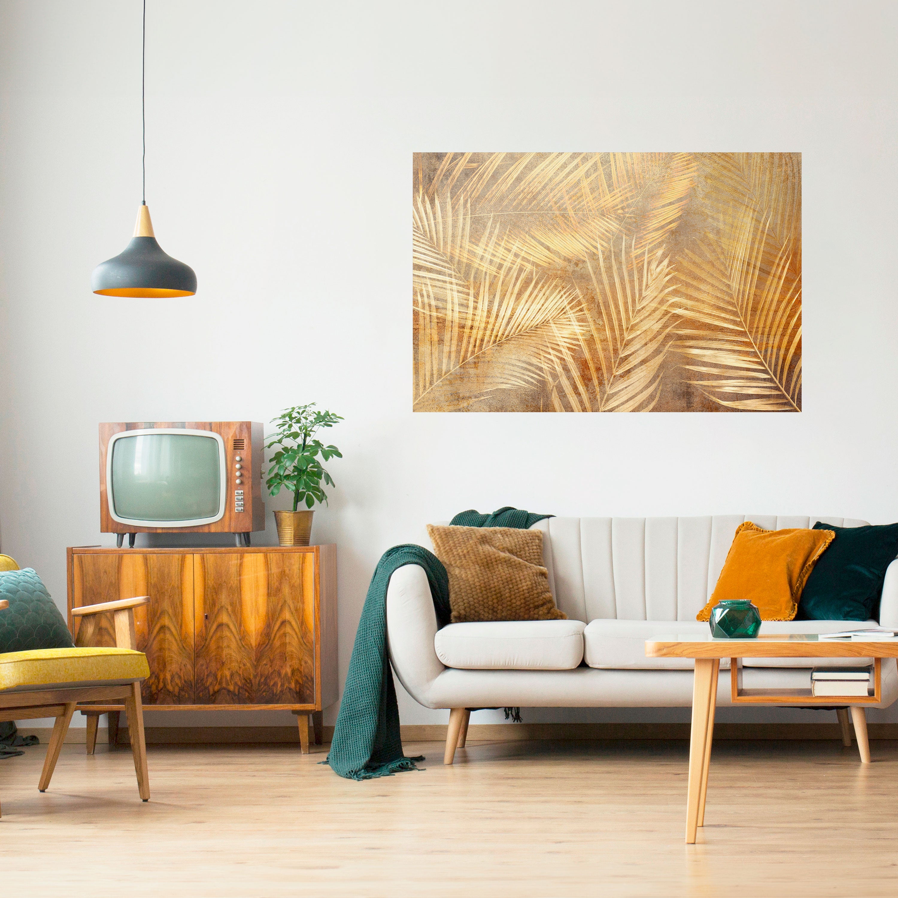 PAISAJE DE ENSUEÑO DE PALMA DORADA Póster horizontal autoadhesivo