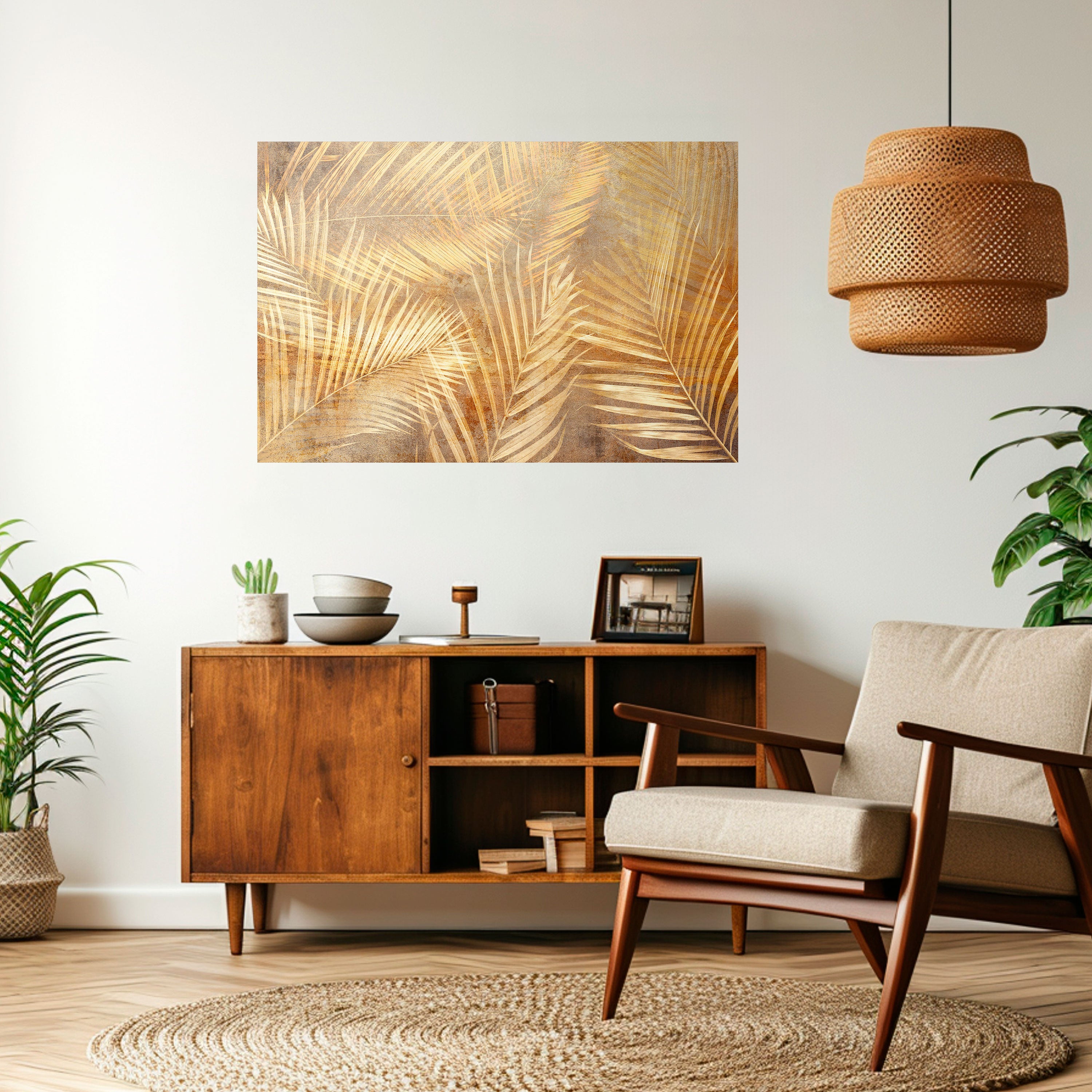 PAISAJE DE ENSUEÑO DE PALMA DORADA Póster horizontal autoadhesivo