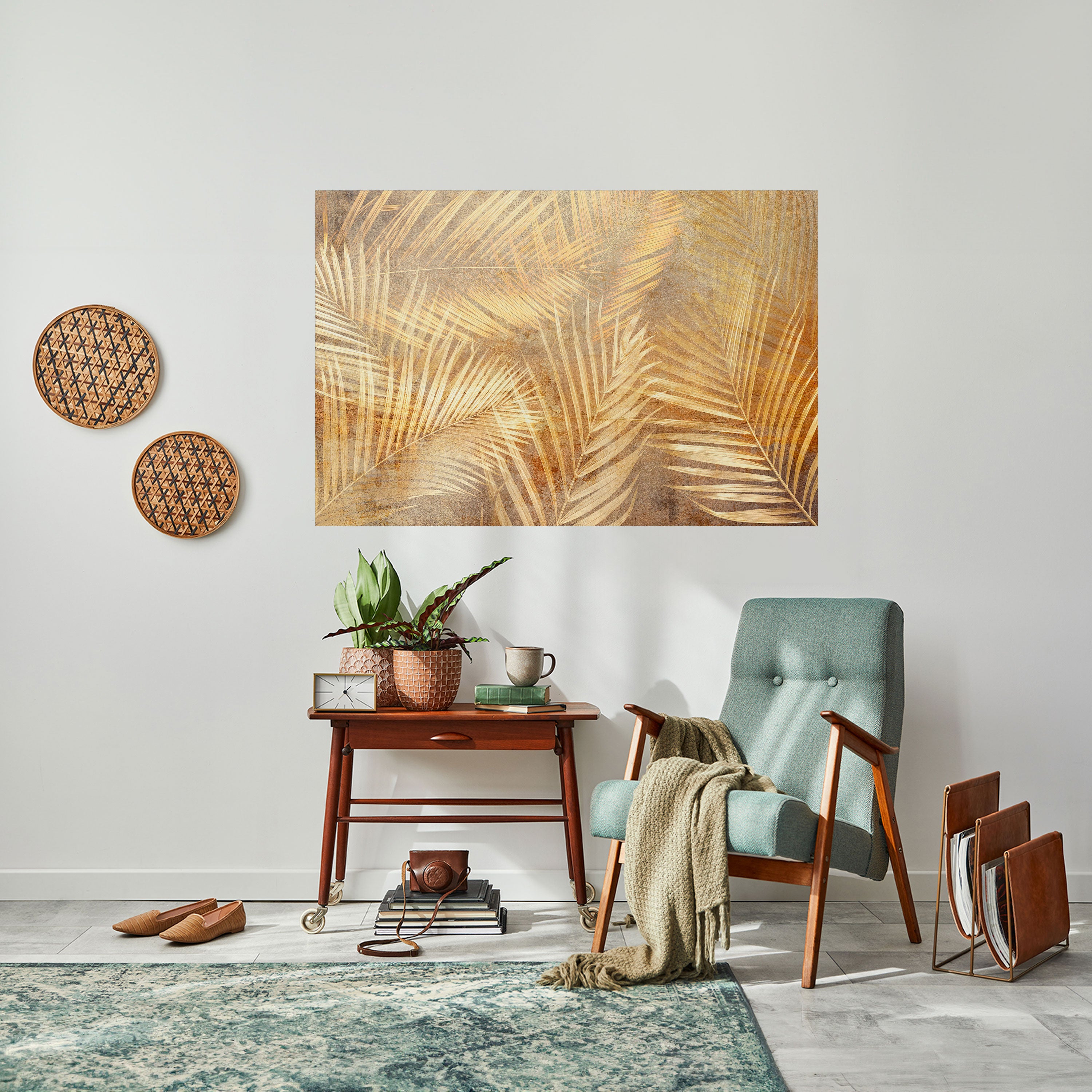 PAISAJE DE ENSUEÑO DE PALMA DORADA Póster horizontal autoadhesivo