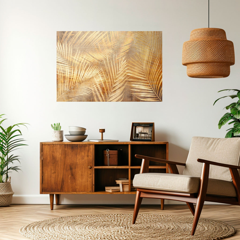 PAISAJE DE ENSUEÑO DE PALMA DORADA Póster horizontal autoadhesivo