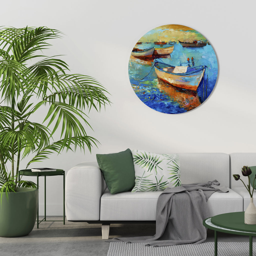 SERENE BOAT ESCAPADE Round Wall Art