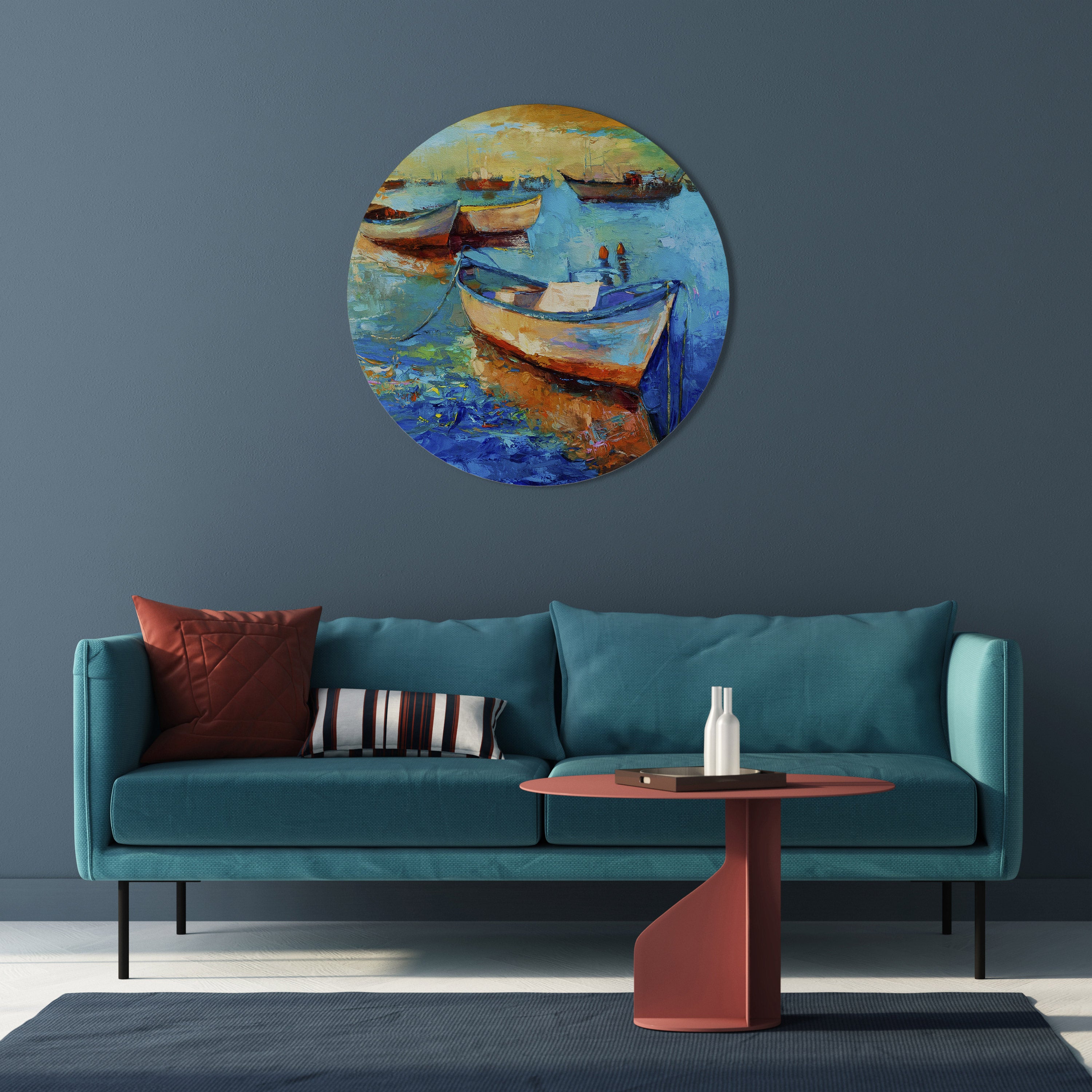 SERENE BOAT ESCAPADE Round Wall Art