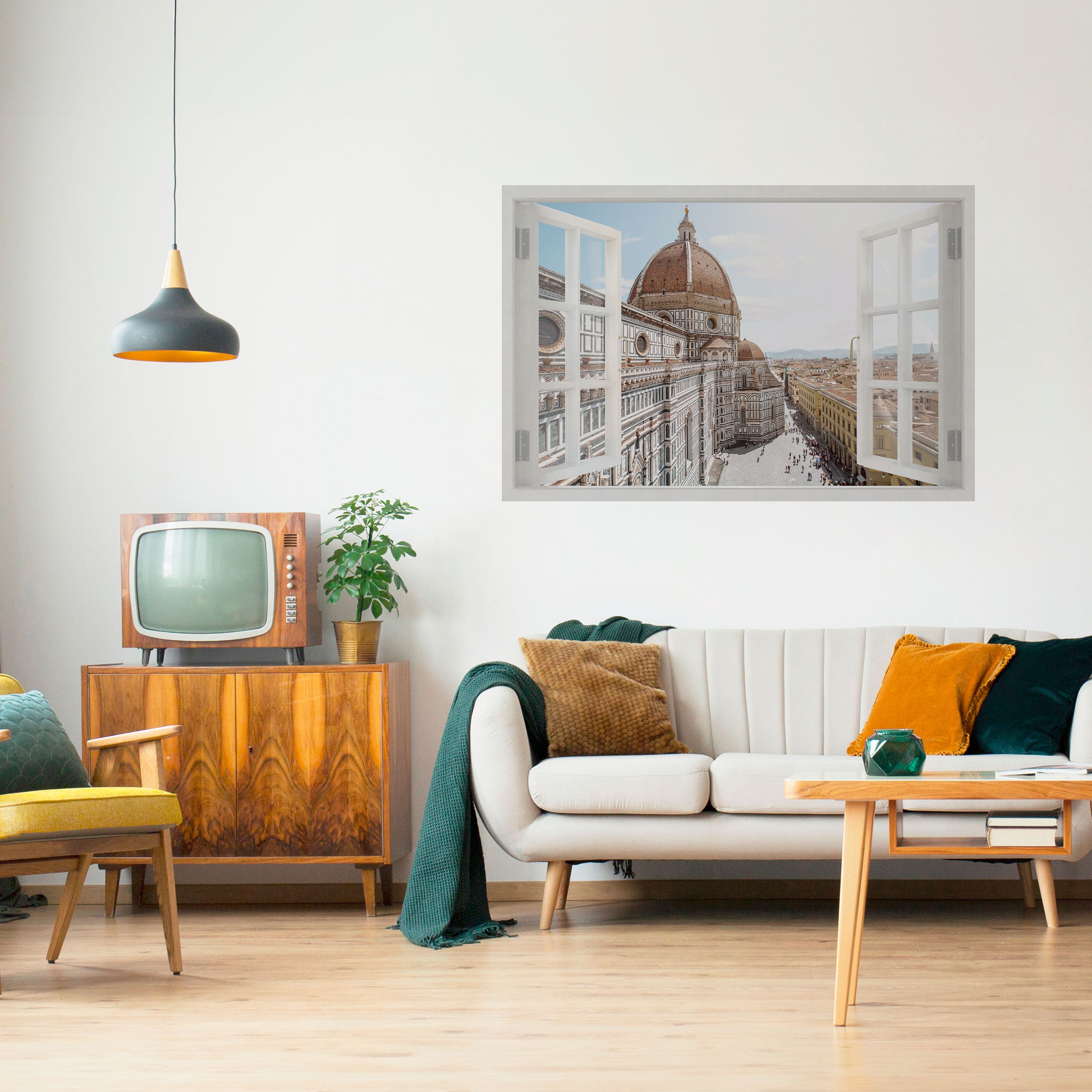 VENTANA ABIERTA VISTA Póster horizontal autoadhesivo