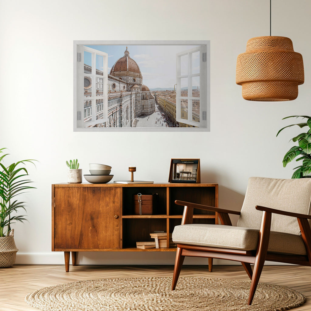 VENTANA ABIERTA VISTA Póster horizontal autoadhesivo