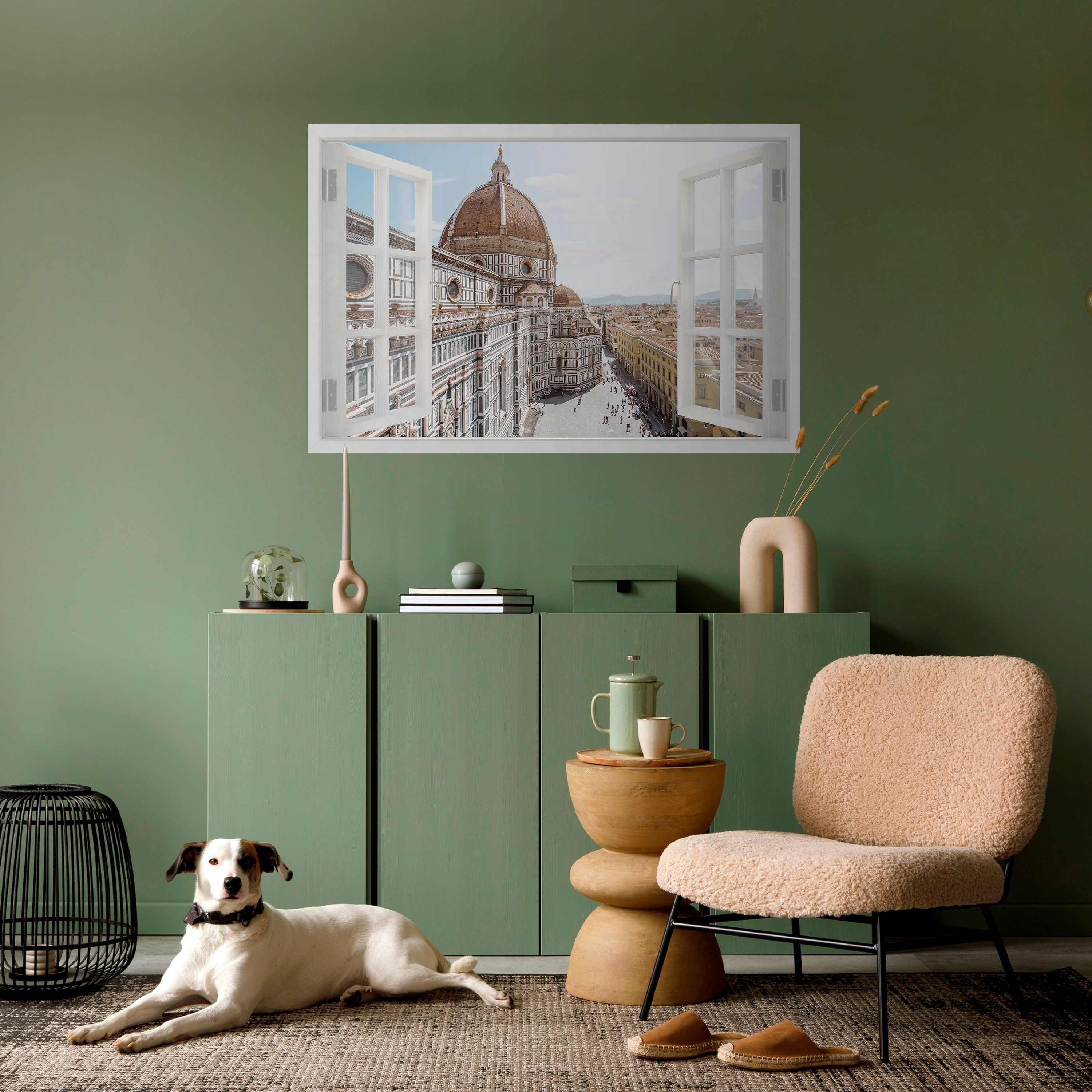 VENTANA ABIERTA VISTA Póster horizontal autoadhesivo