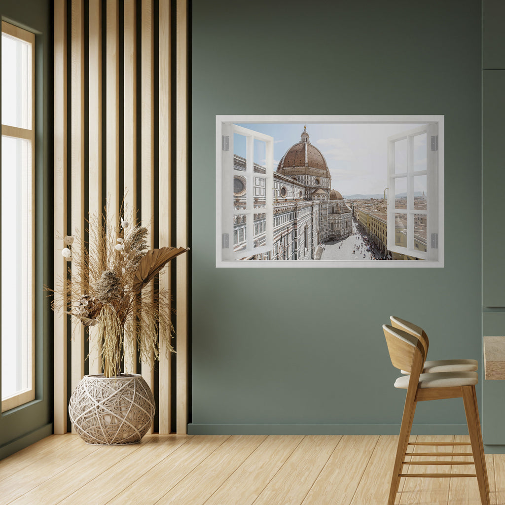 VENTANA ABIERTA VISTA Póster horizontal autoadhesivo