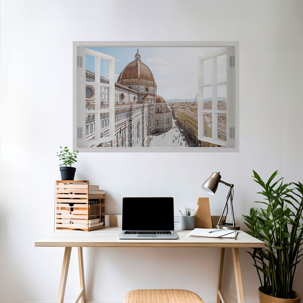 VENTANA ABIERTA VISTA Póster horizontal autoadhesivo