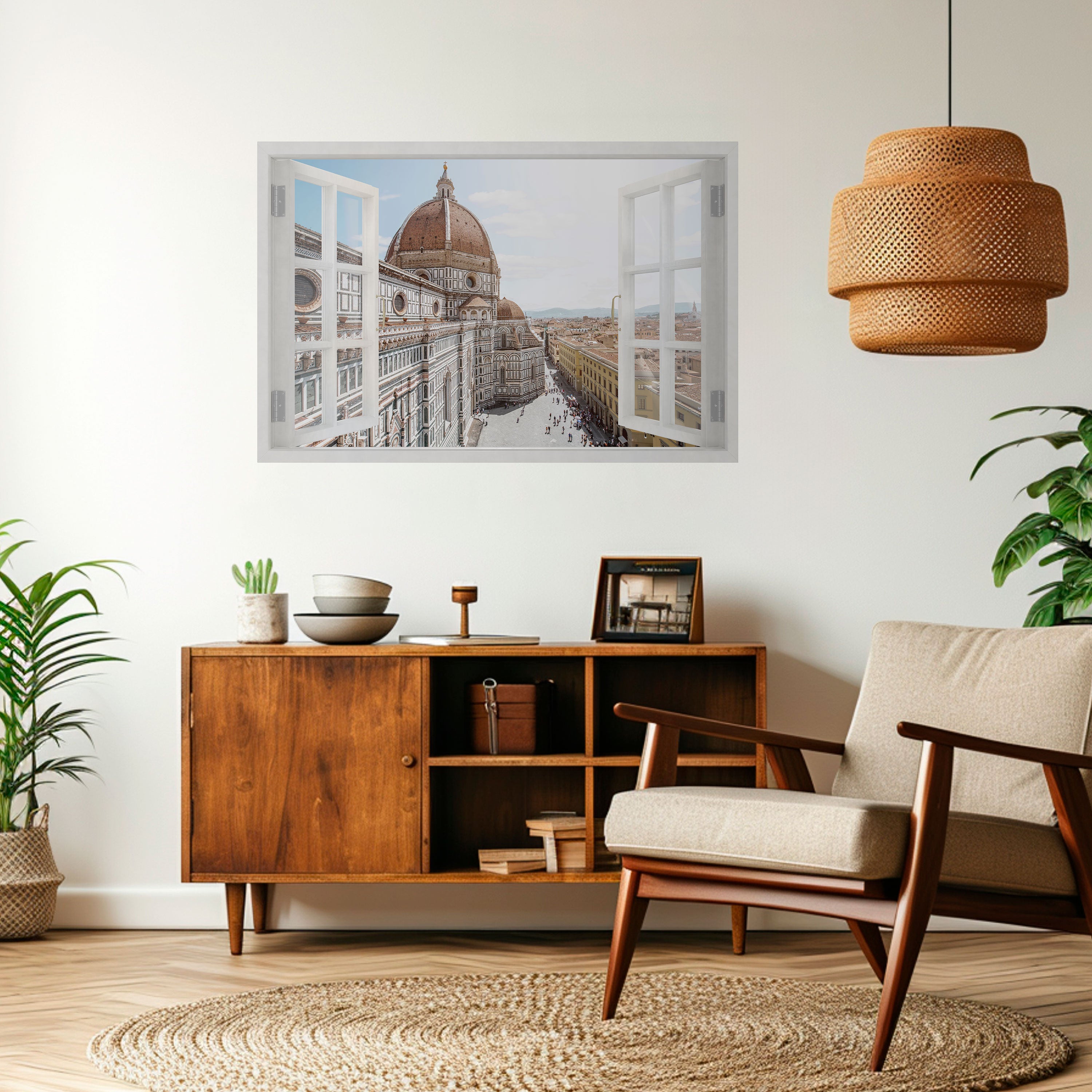 VENTANA ABIERTA VISTA Póster horizontal autoadhesivo