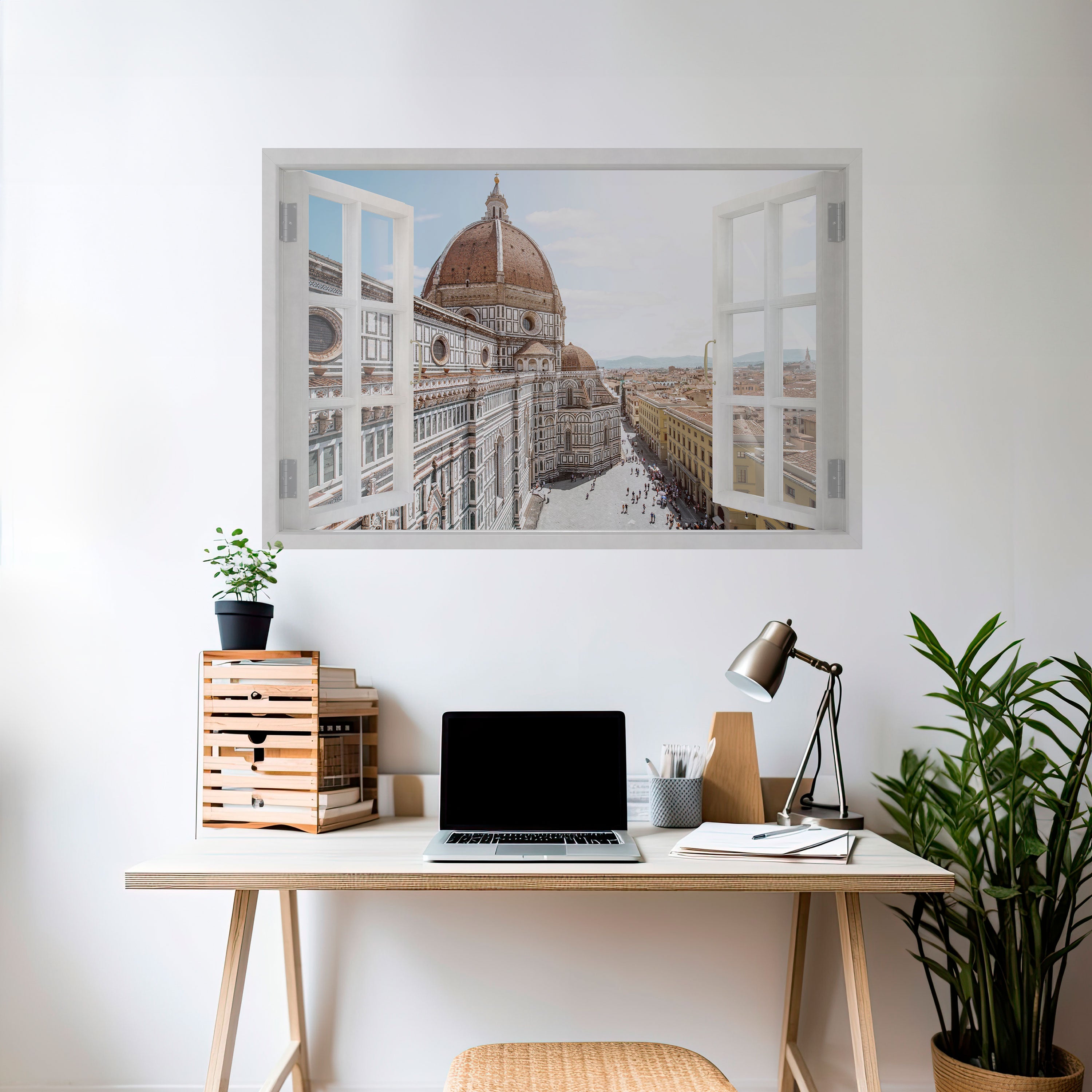 VENTANA ABIERTA VISTA Póster horizontal autoadhesivo