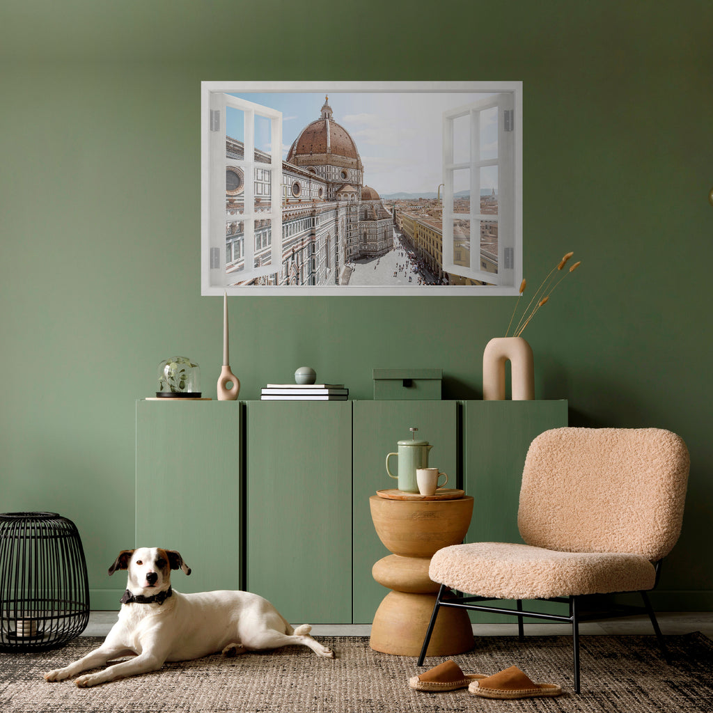 VENTANA ABIERTA VISTA Póster horizontal autoadhesivo