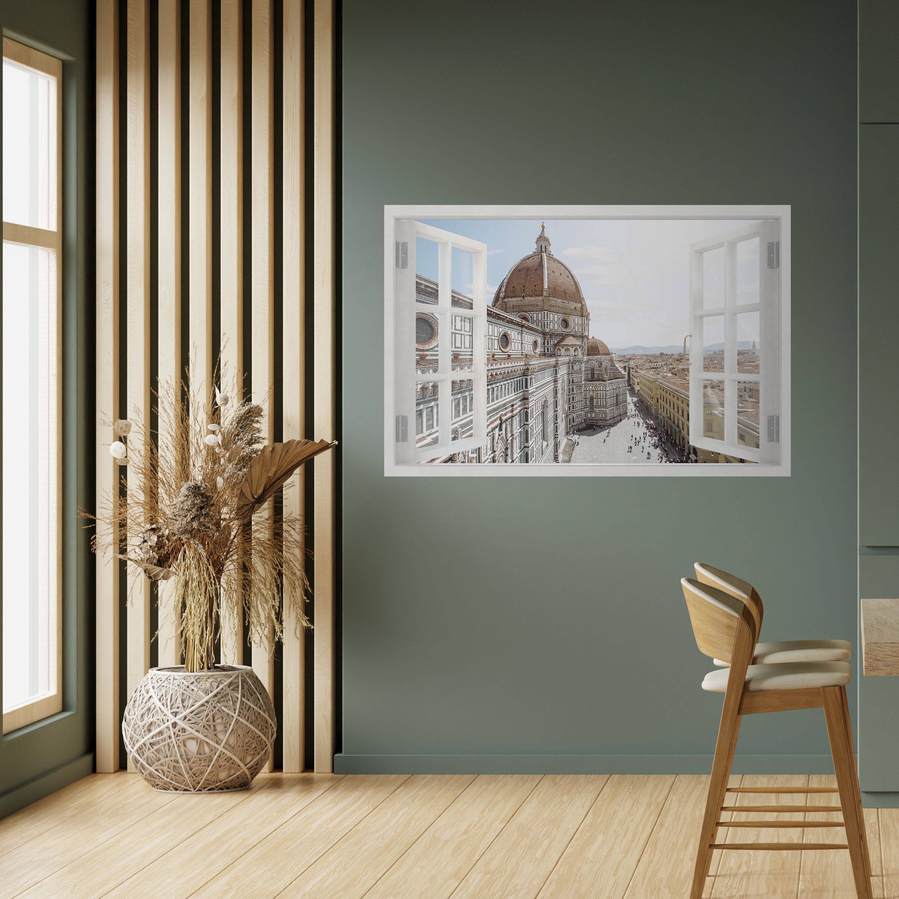 VENTANA ABIERTA VISTA Póster horizontal autoadhesivo