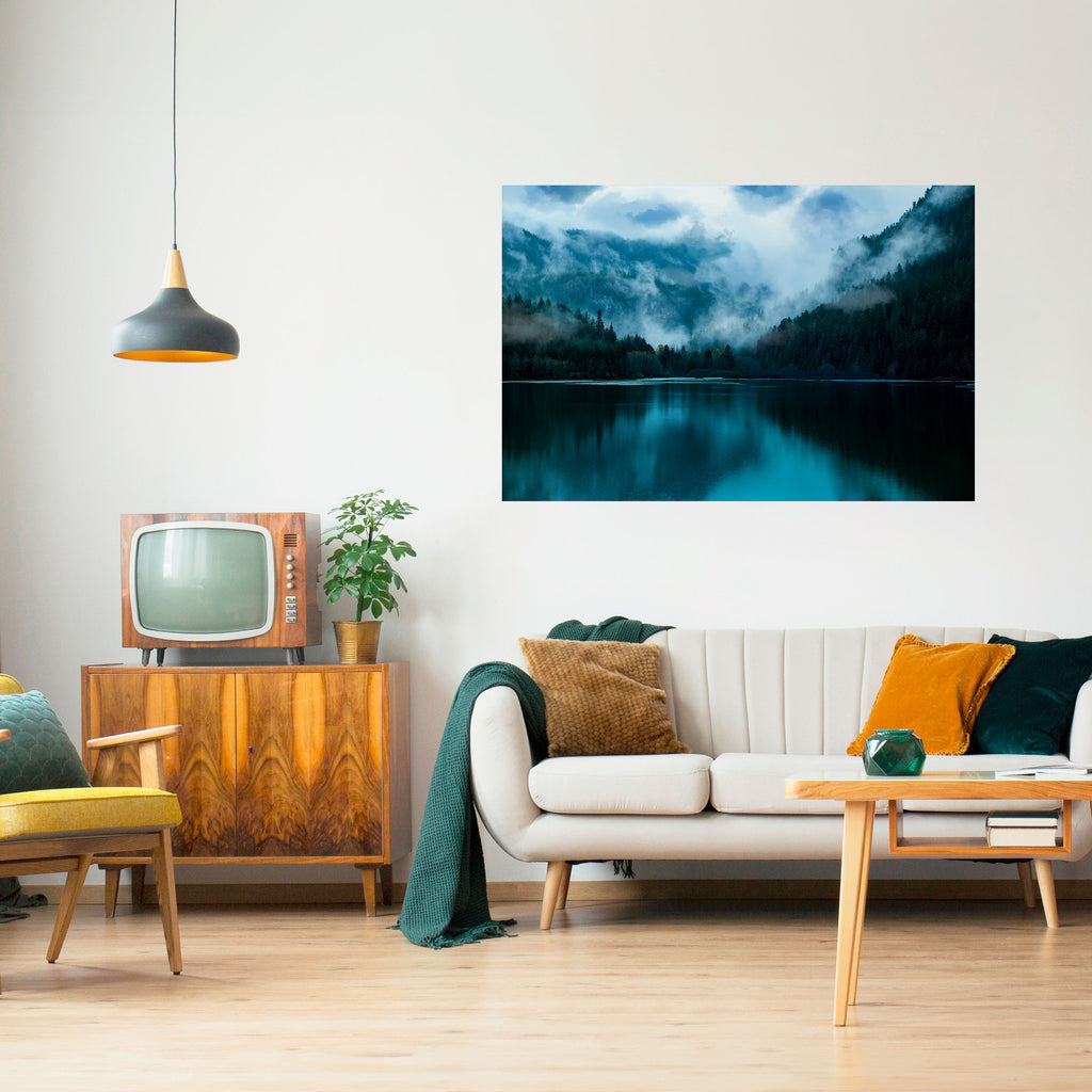 REFLEJOS DE NIEBLA MÍSTICA Póster horizontal autoadhesivo