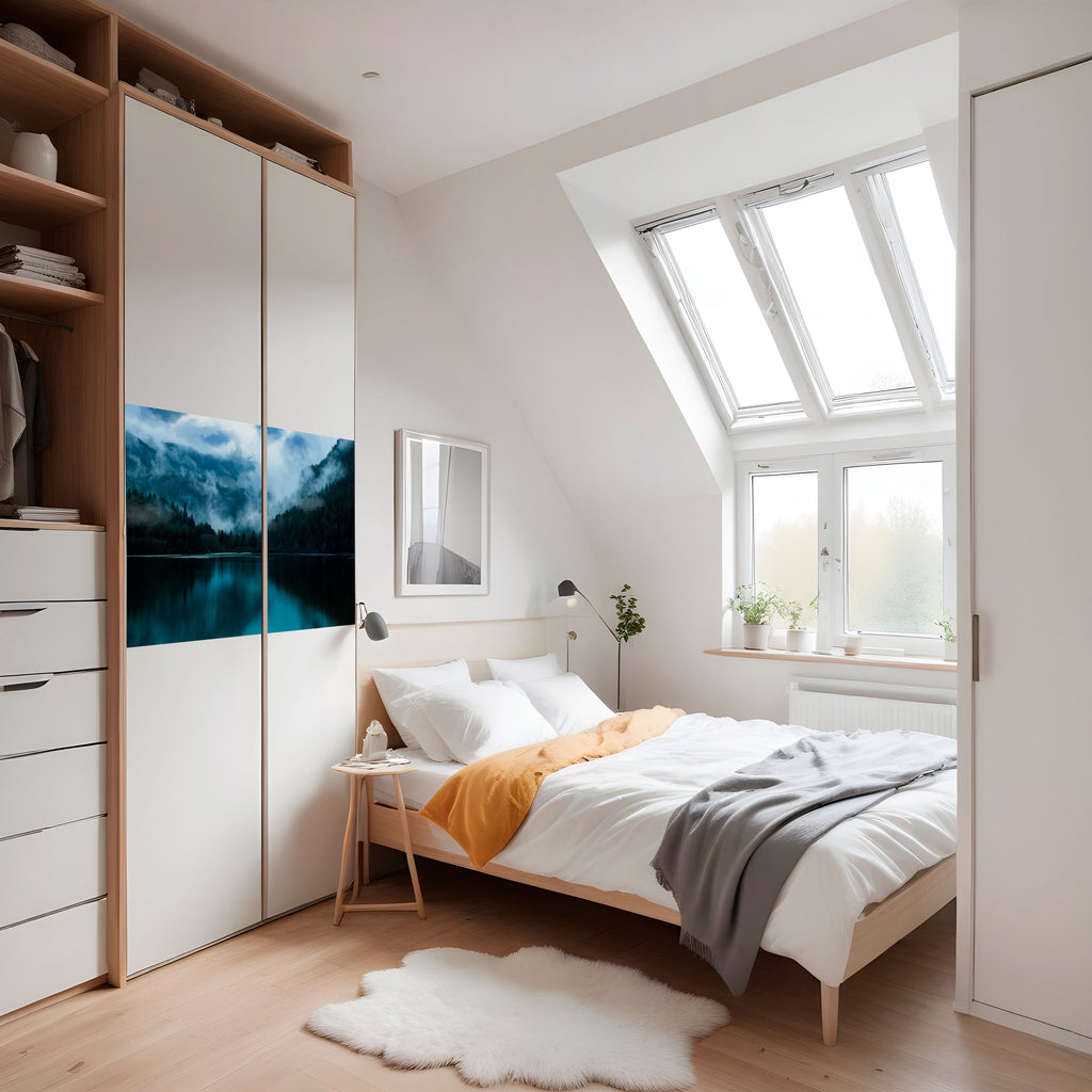 REFLEJOS DE NIEBLA MÍSTICA Póster horizontal autoadhesivo