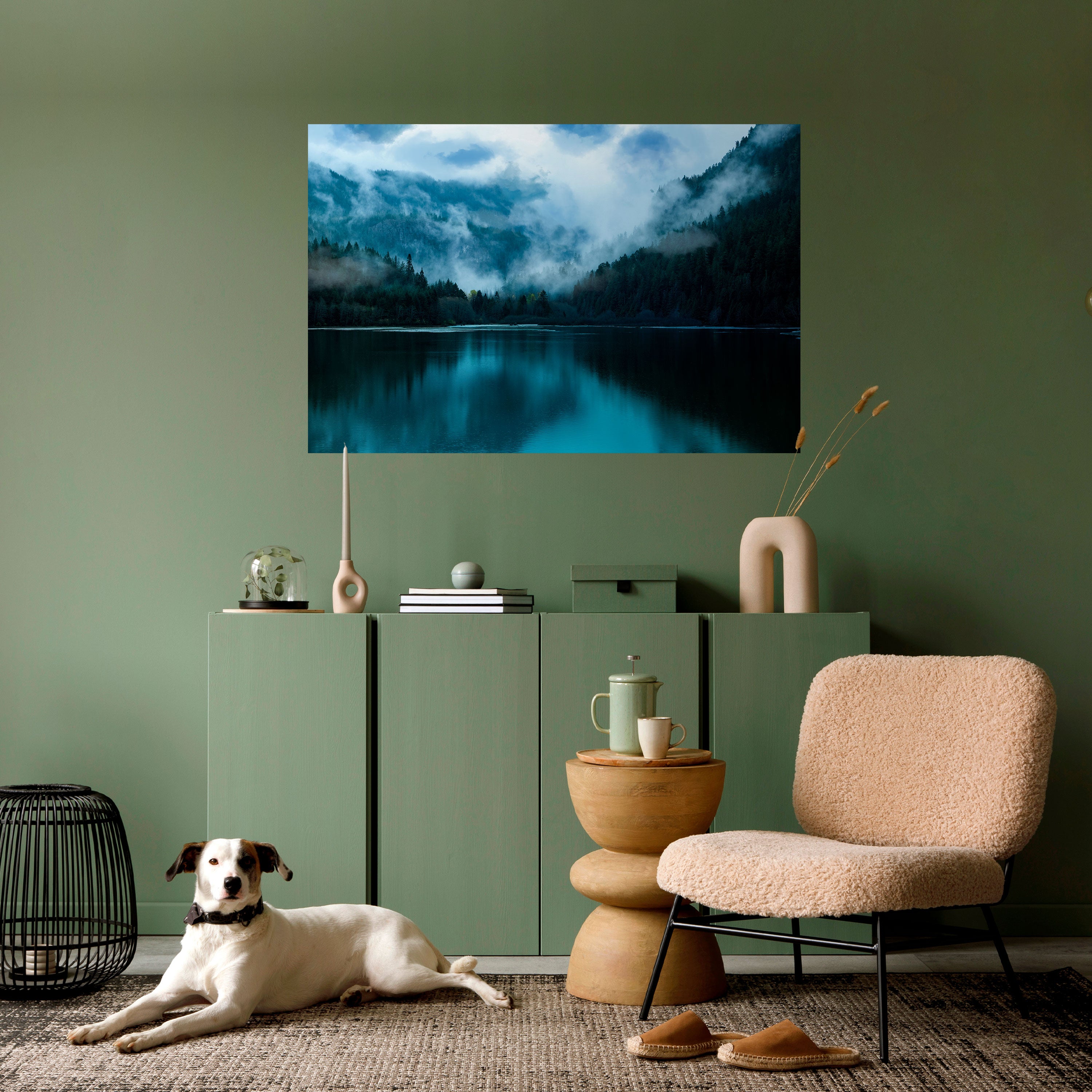 REFLEJOS DE NIEBLA MÍSTICA Póster horizontal autoadhesivo