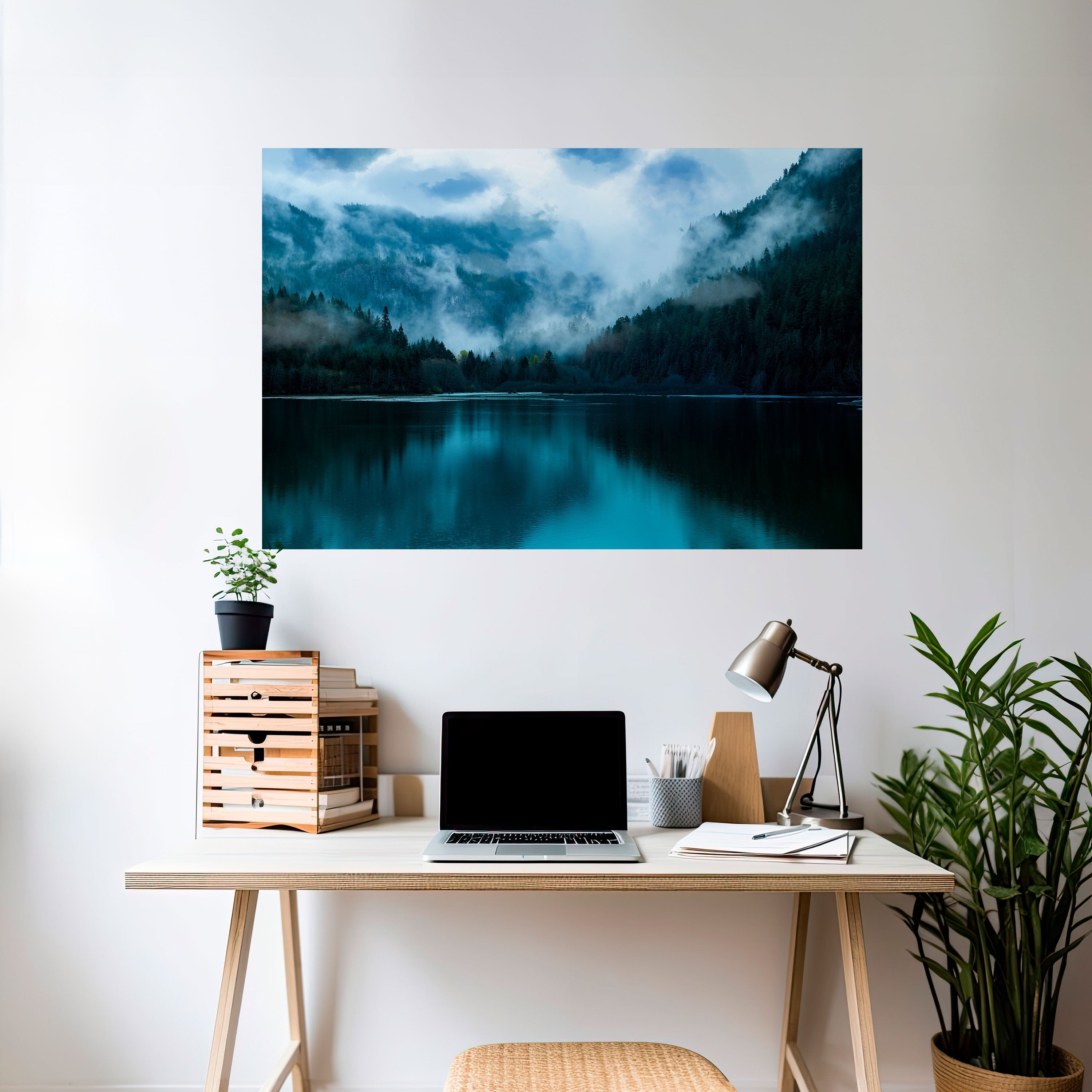 REFLEJOS DE NIEBLA MÍSTICA Póster horizontal autoadhesivo