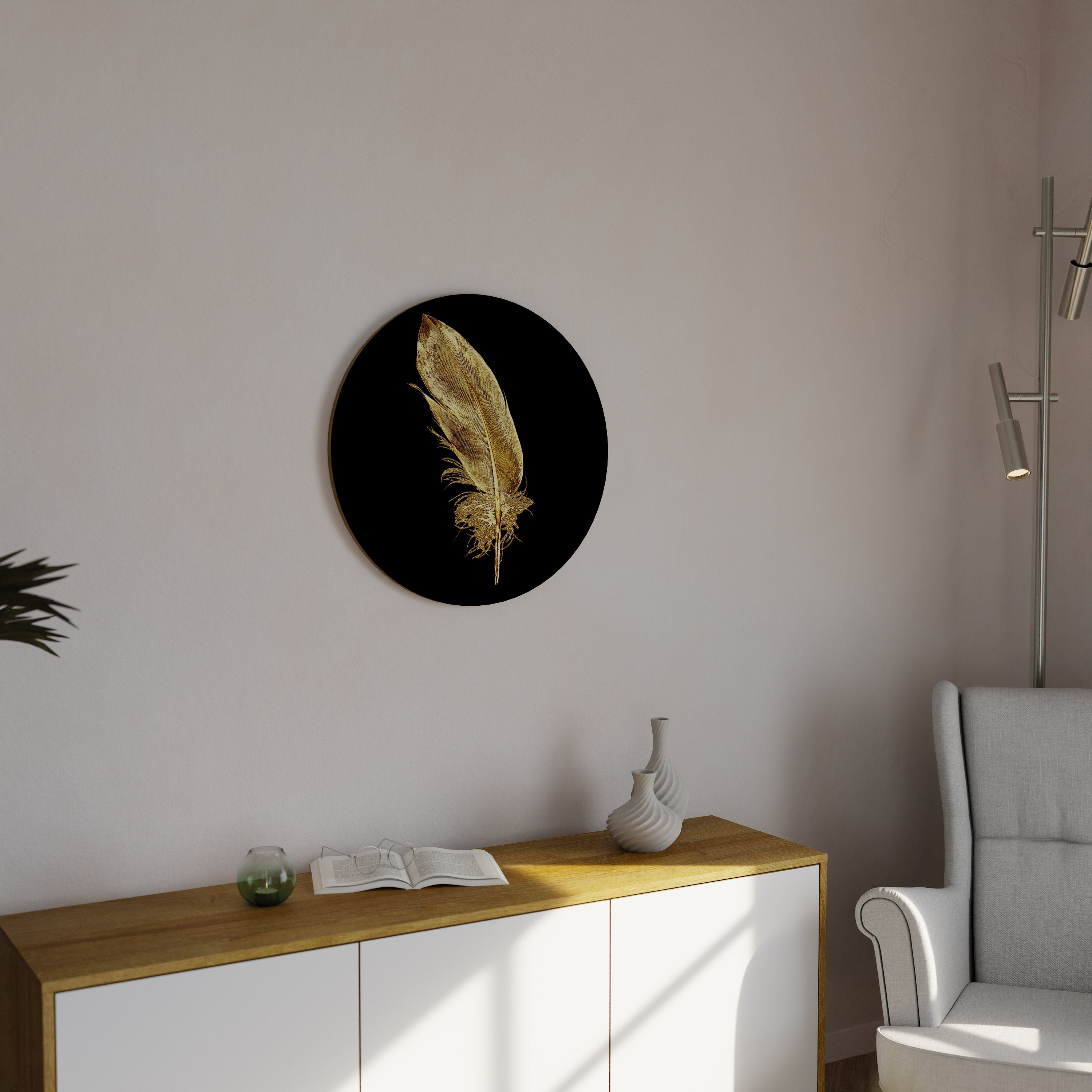 SHIMMERING FEATHER GRACE Round Wall Art