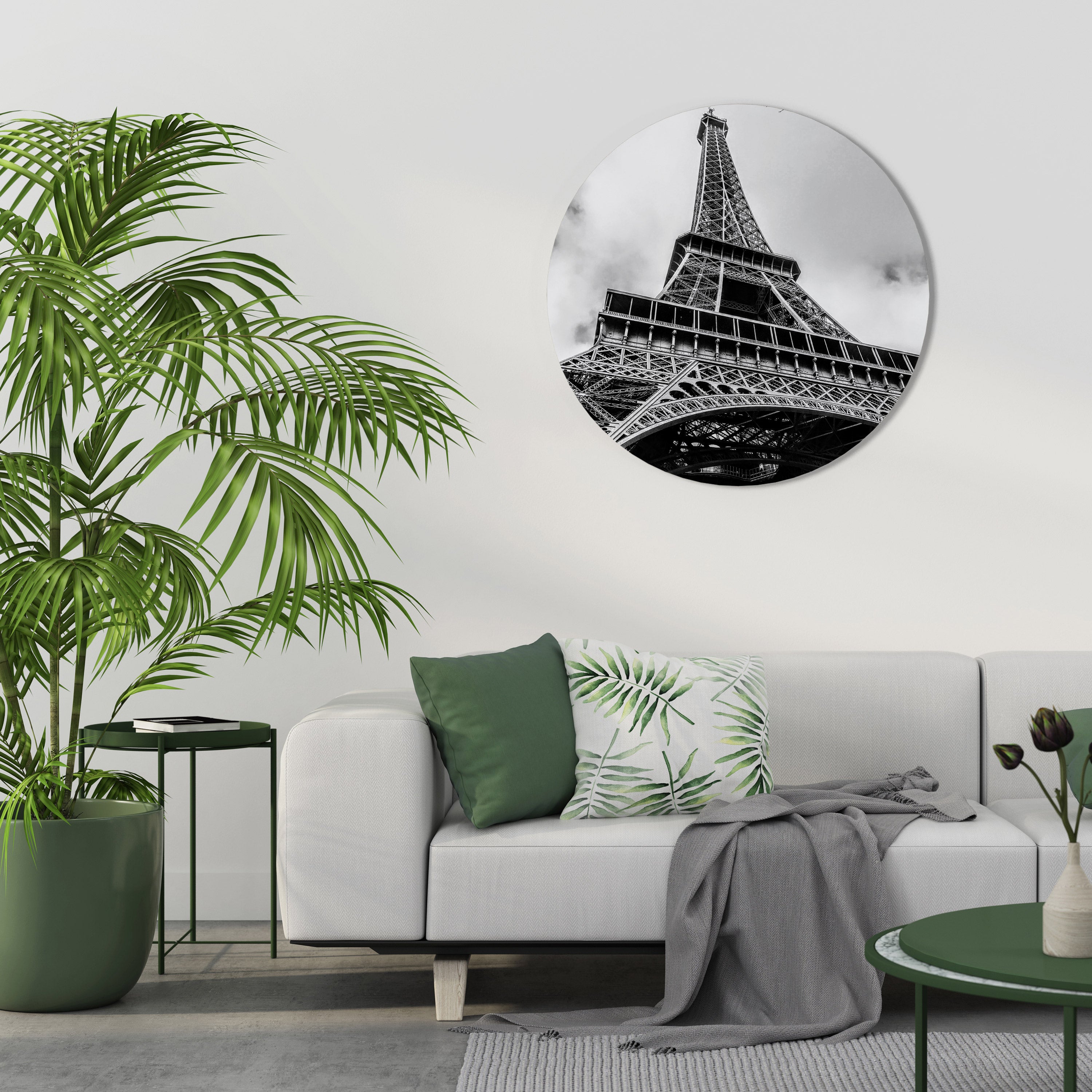 MONOCHROME PARISIAN ICON Round Wall Art
