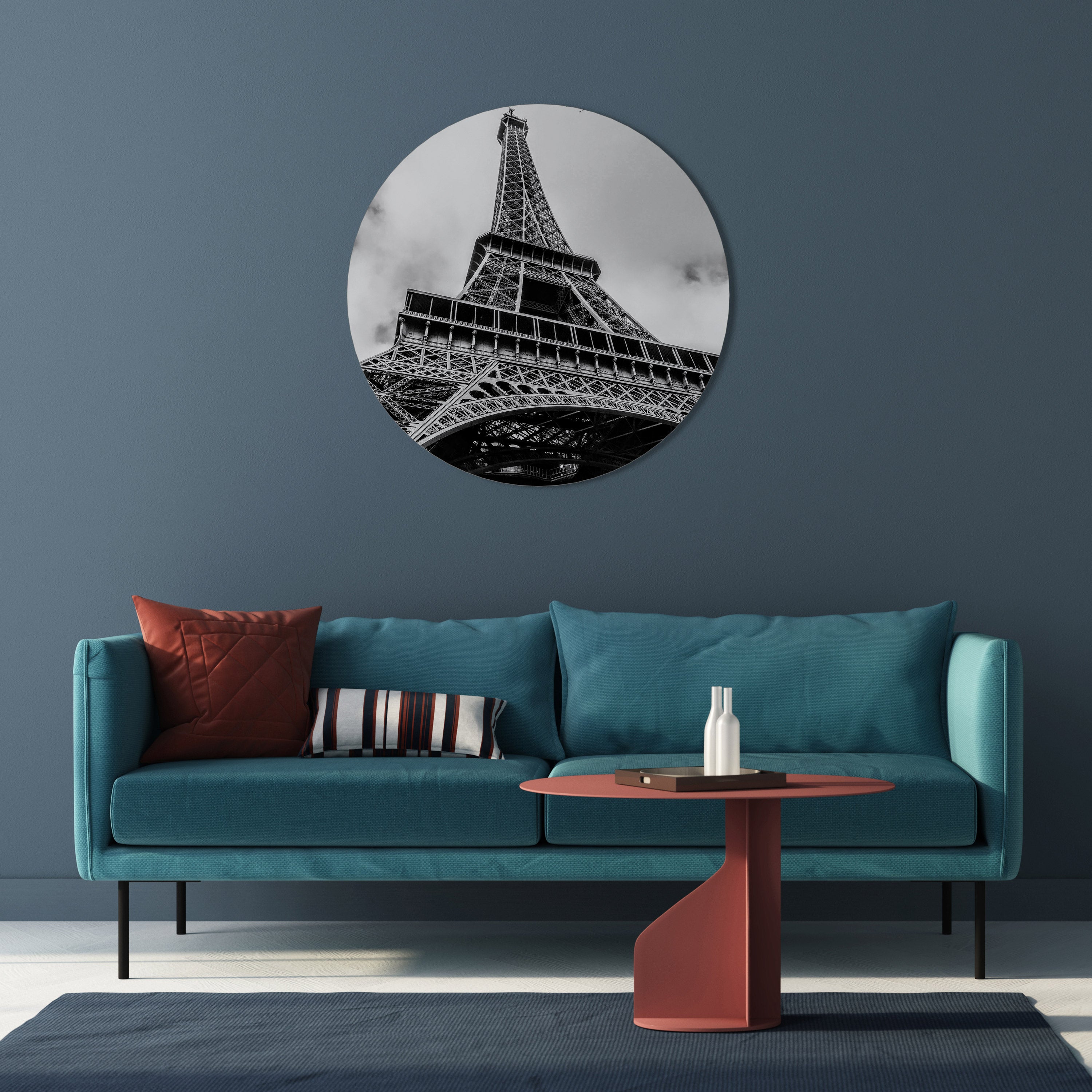 MONOCHROME PARISIAN ICON Round Wall Art