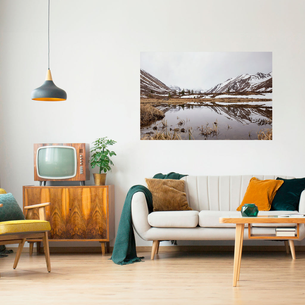 REFLEJOS BESADOS POR LA NIEVE Póster horizontal autoadhesivo