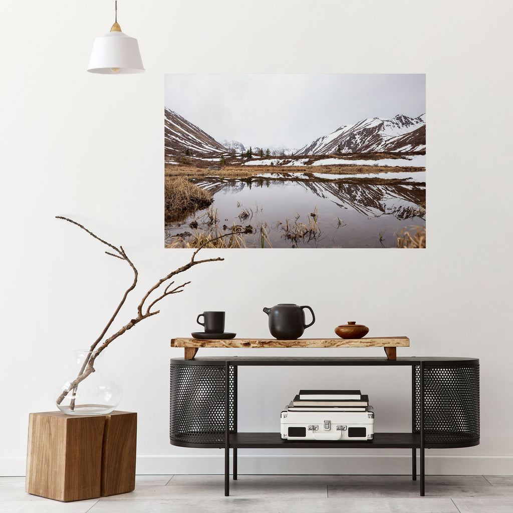 REFLEJOS BESADOS POR LA NIEVE Póster horizontal autoadhesivo