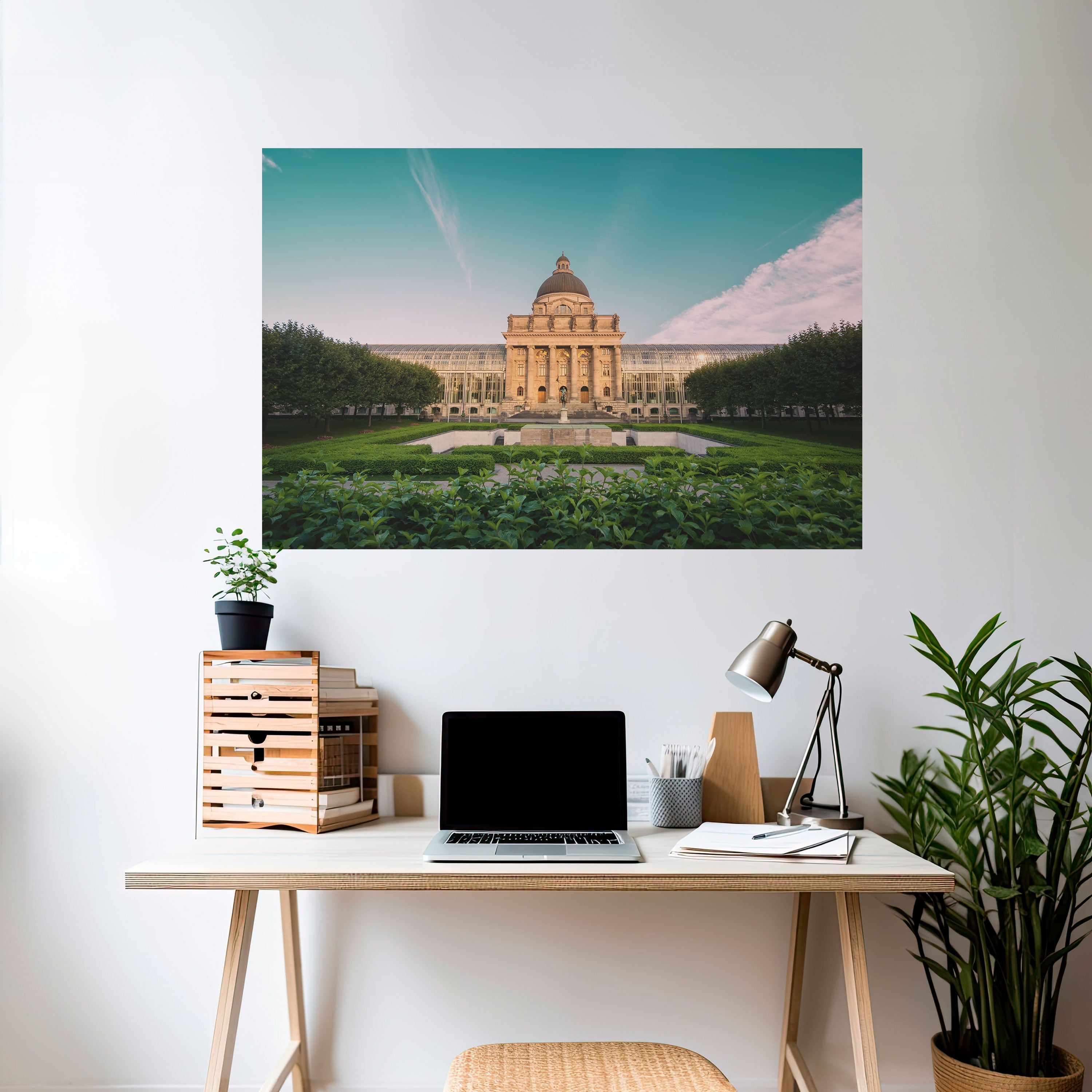 Póster horizontal autoadhesivo con vista al palacio tranquilo