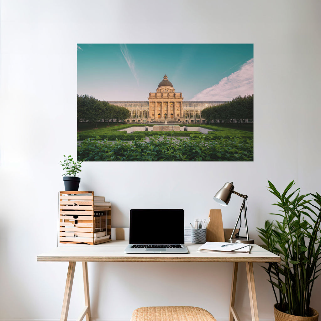 Póster horizontal autoadhesivo con vista al palacio tranquilo