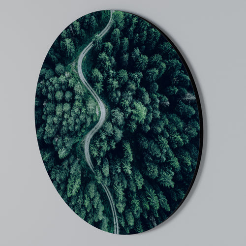 FORESTED SERPENTINE ROUTE Round Wall Art