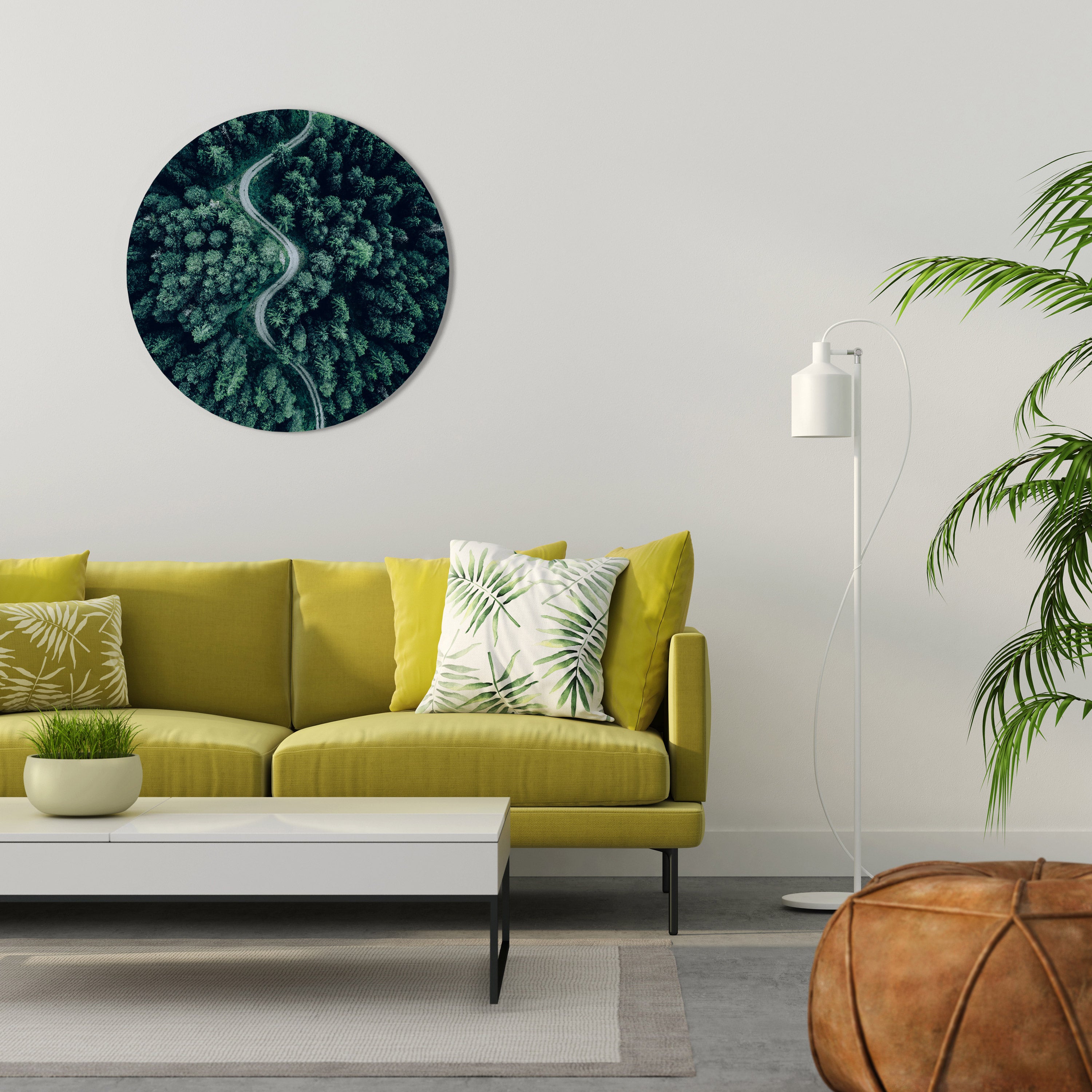 FORESTED SERPENTINE ROUTE Round Wall Art