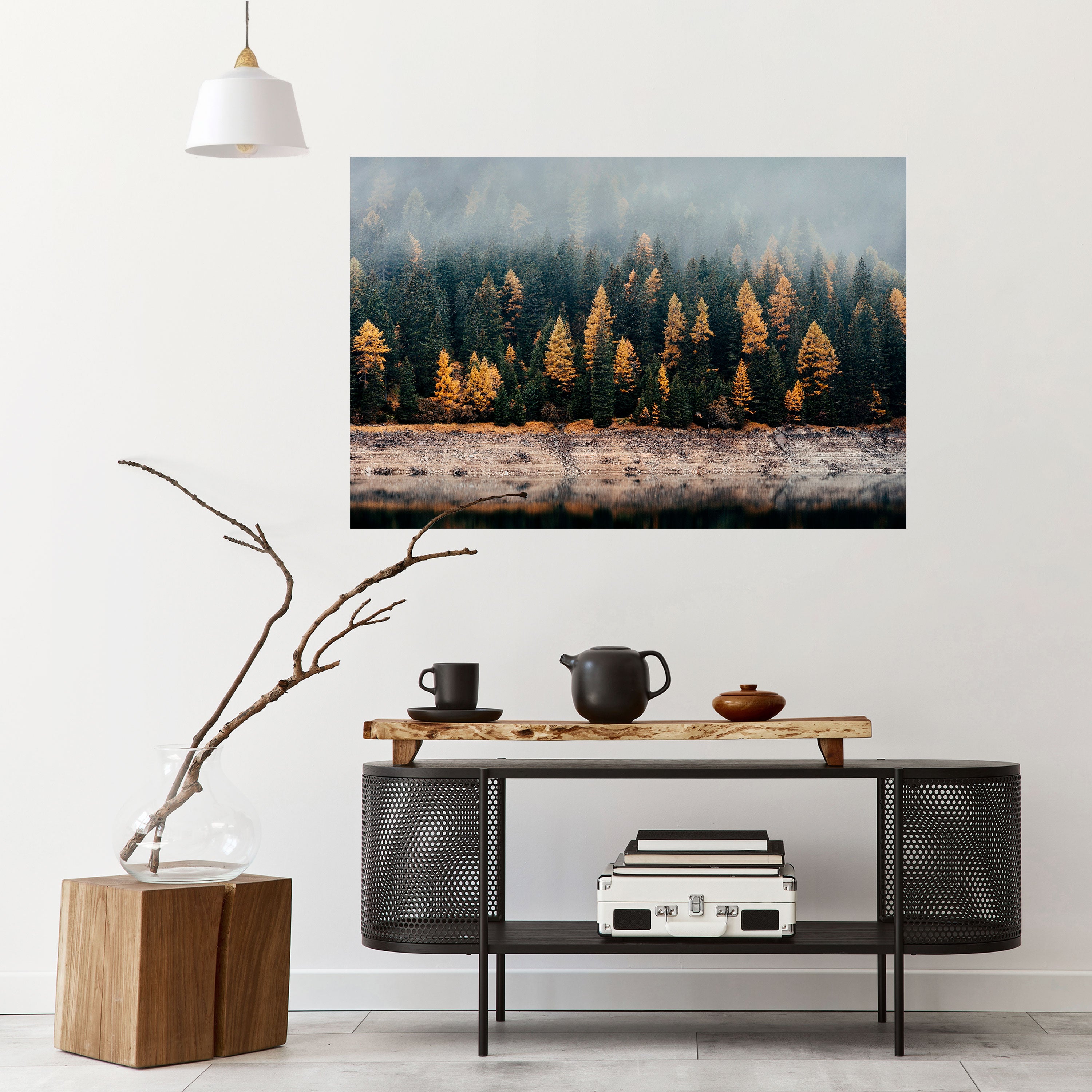 ÁRBOLES DORADOS EN LA NIEBLA Póster horizontal autoadhesivo