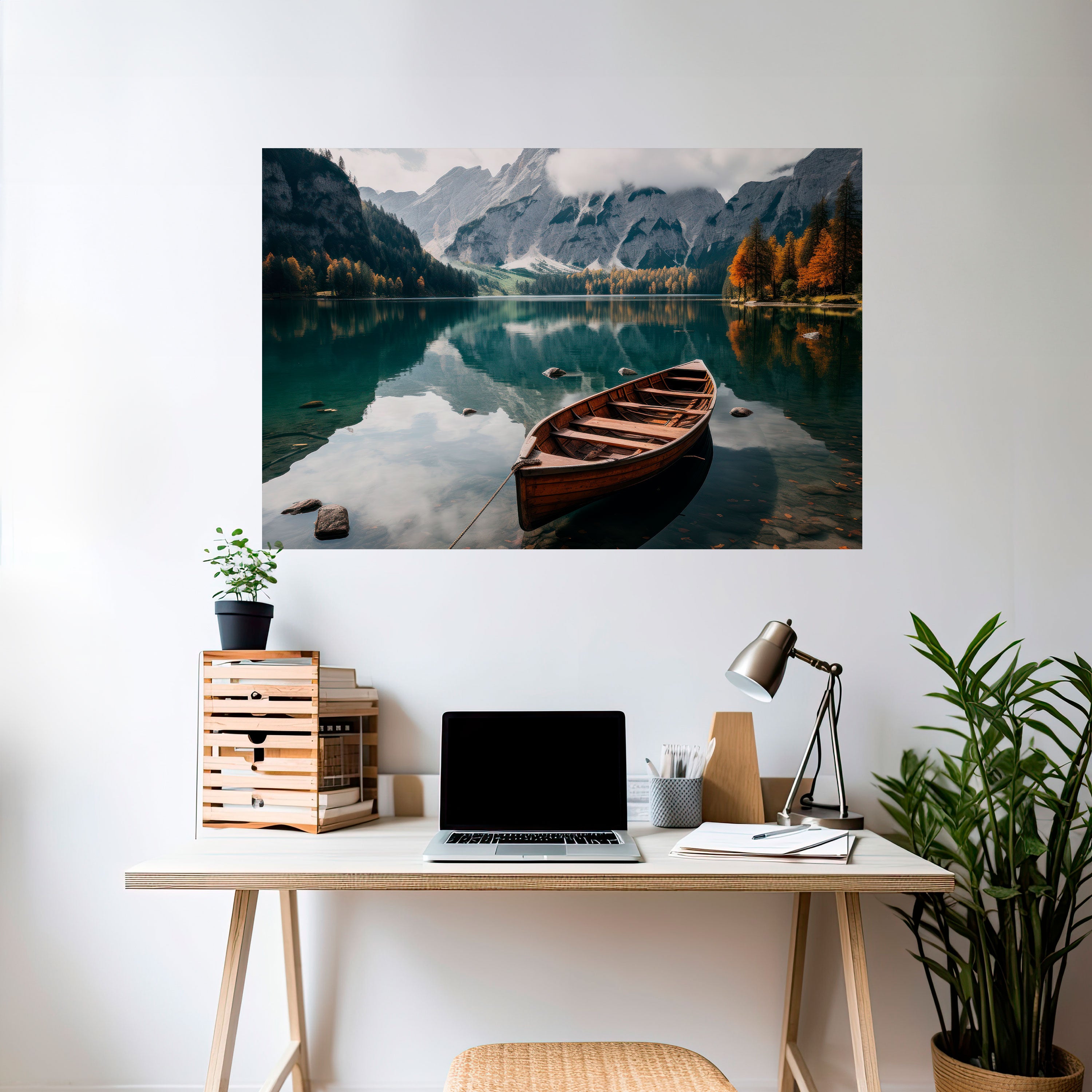 REFLEXIONES EN LA LADERA DE LA MONTAÑA Póster horizontal autoadhesivo