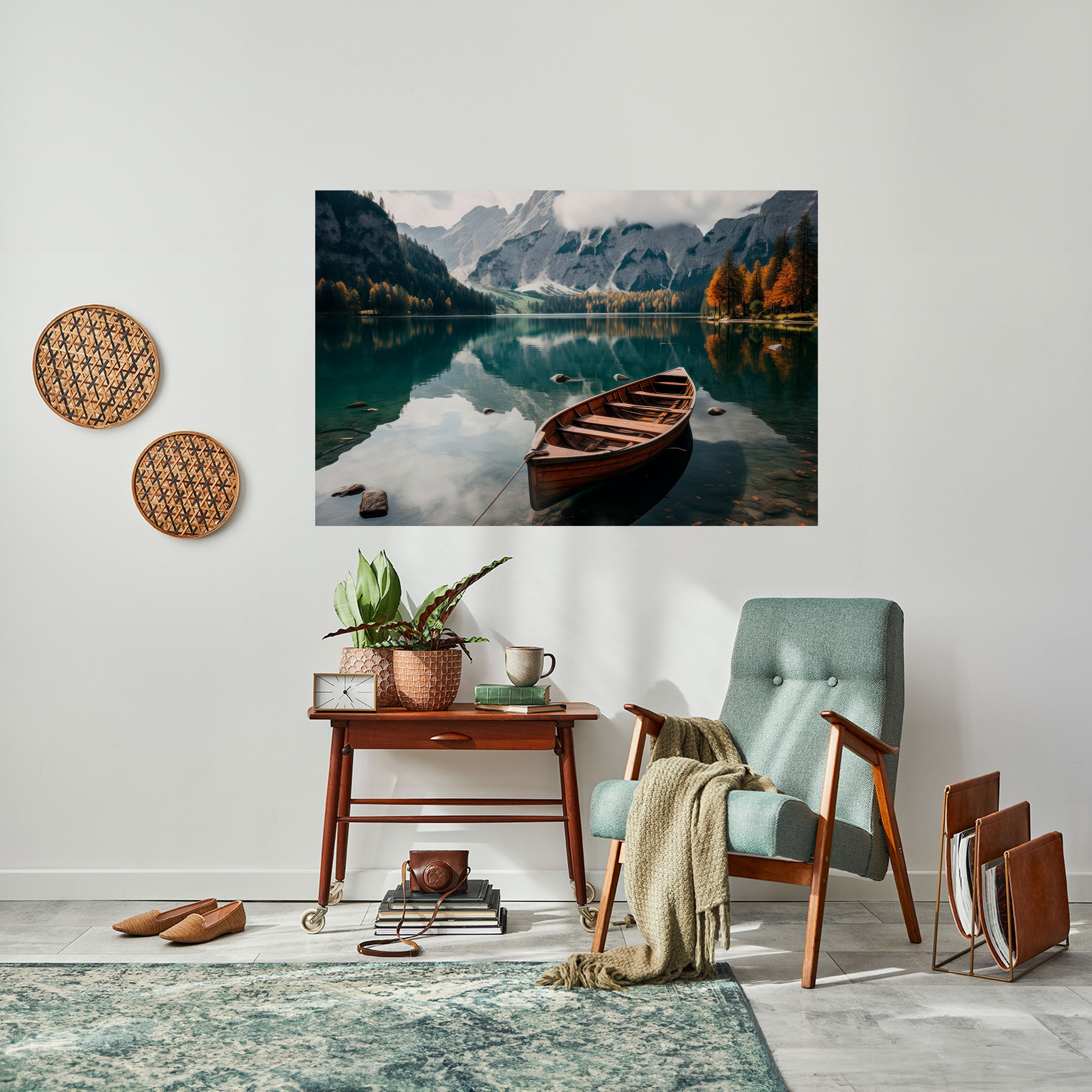 REFLEXIONES EN LA LADERA DE LA MONTAÑA Póster horizontal autoadhesivo