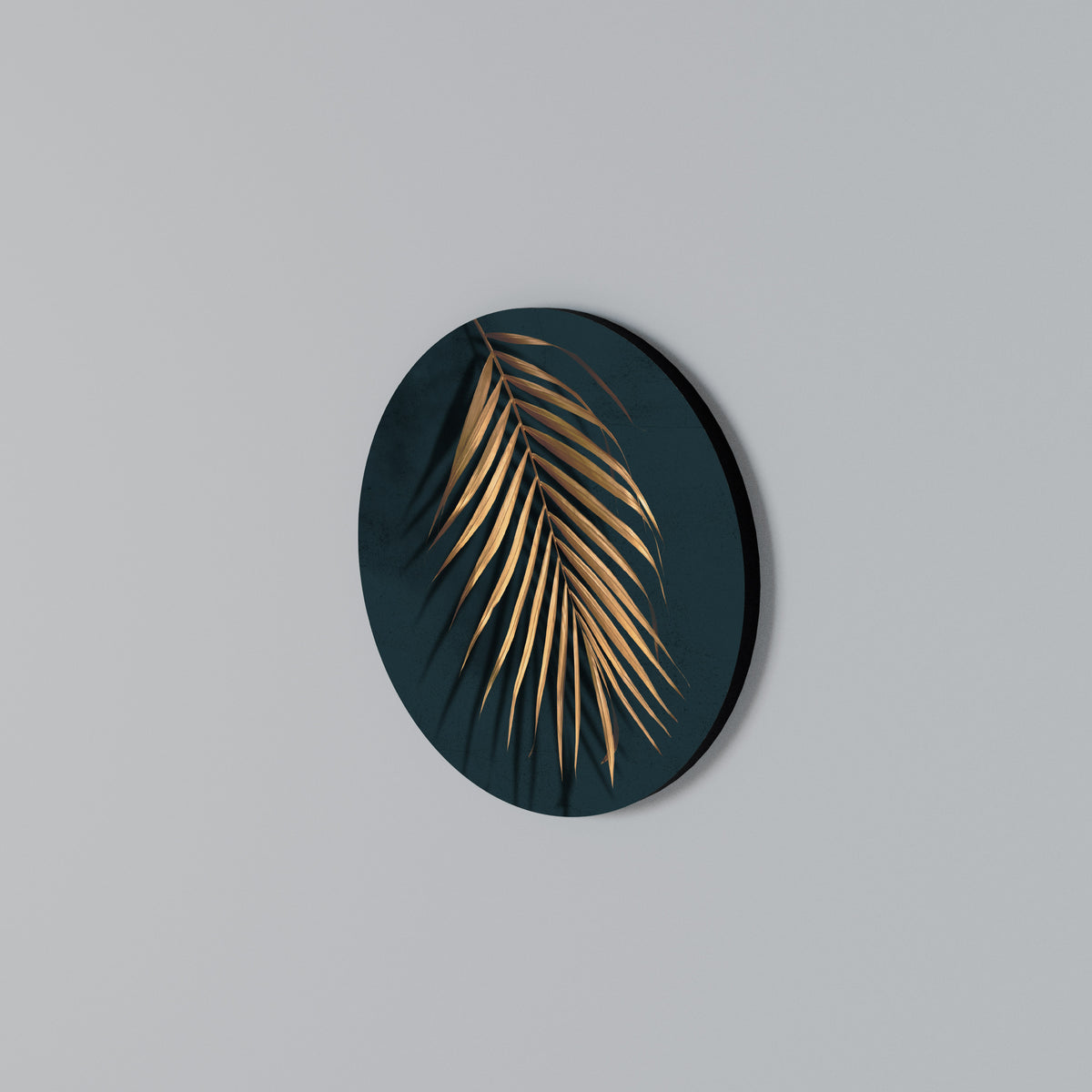 GOLDEN PALM WHISPERS Arte de pared redondo