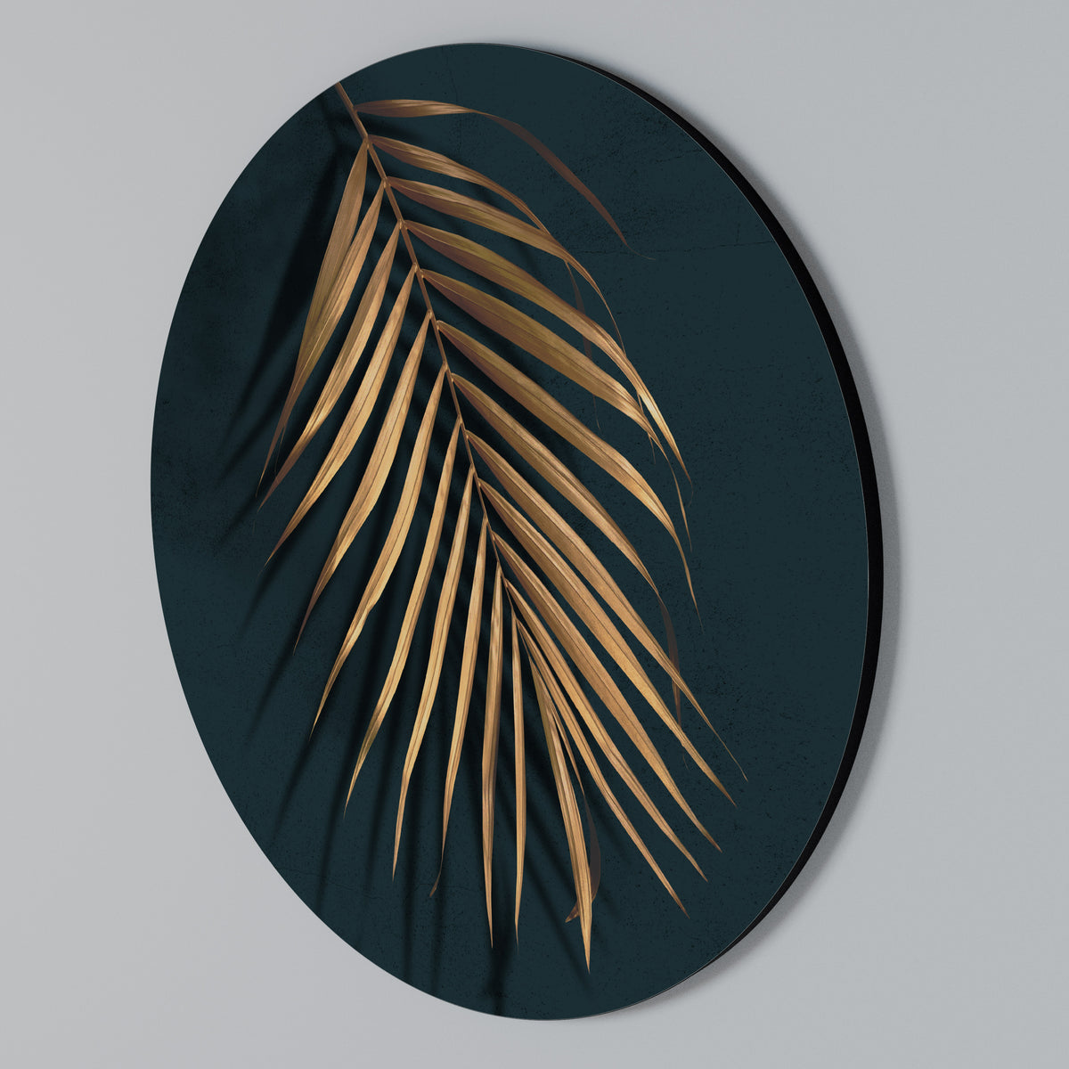 GOLDEN PALM WHISPERS Arte de pared redondo
