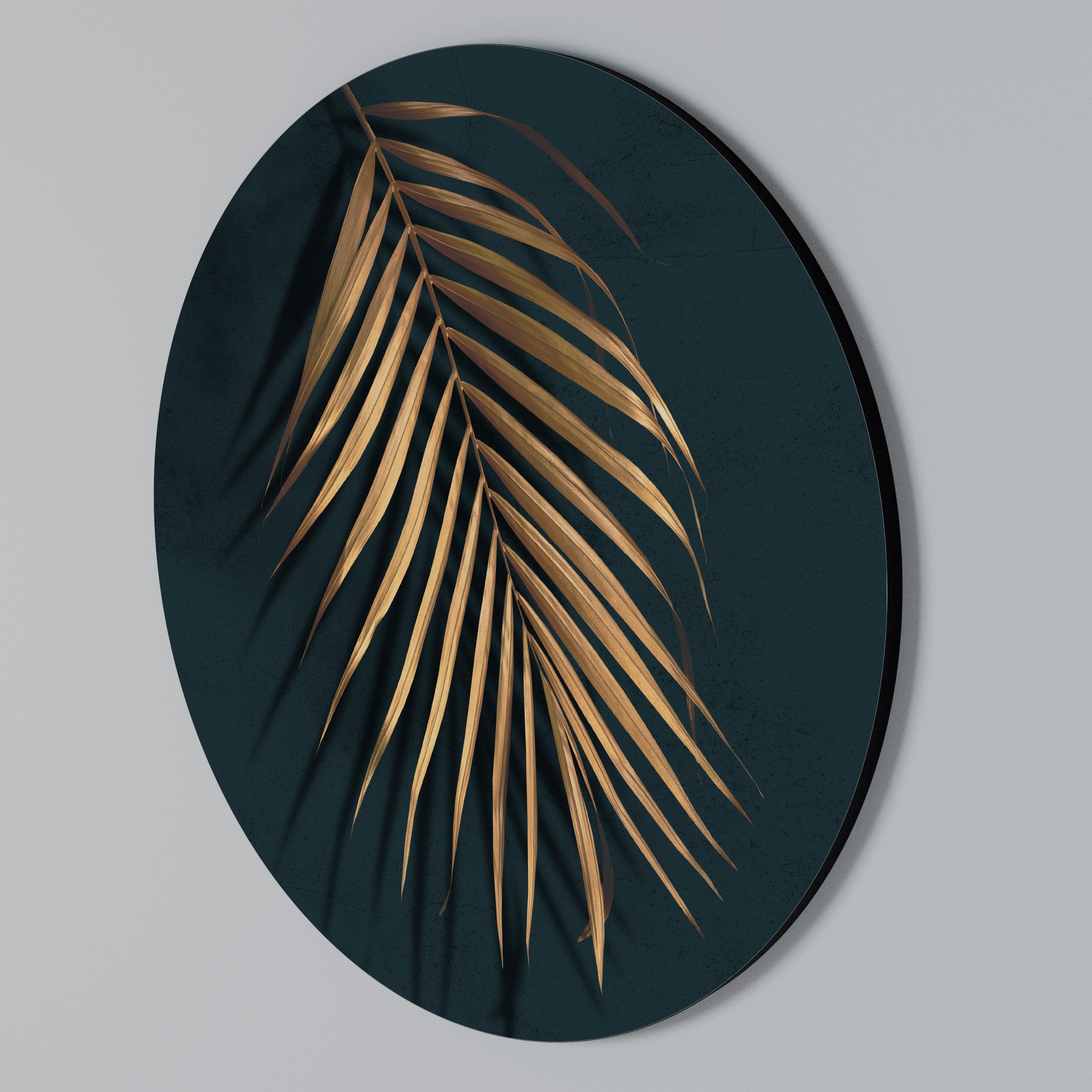 GOLDEN PALM WHISPERS Round Wall Art