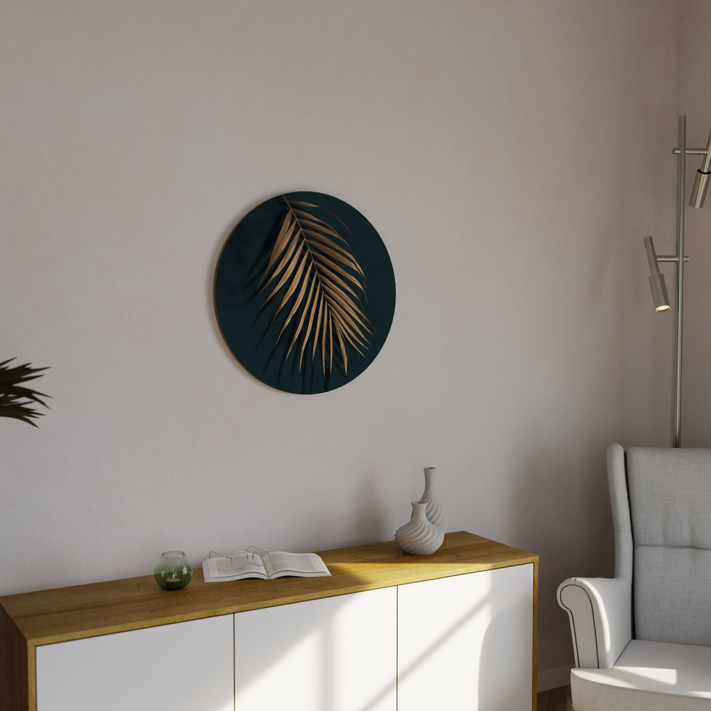 GOLDEN PALM WHISPERS Round Wall Art