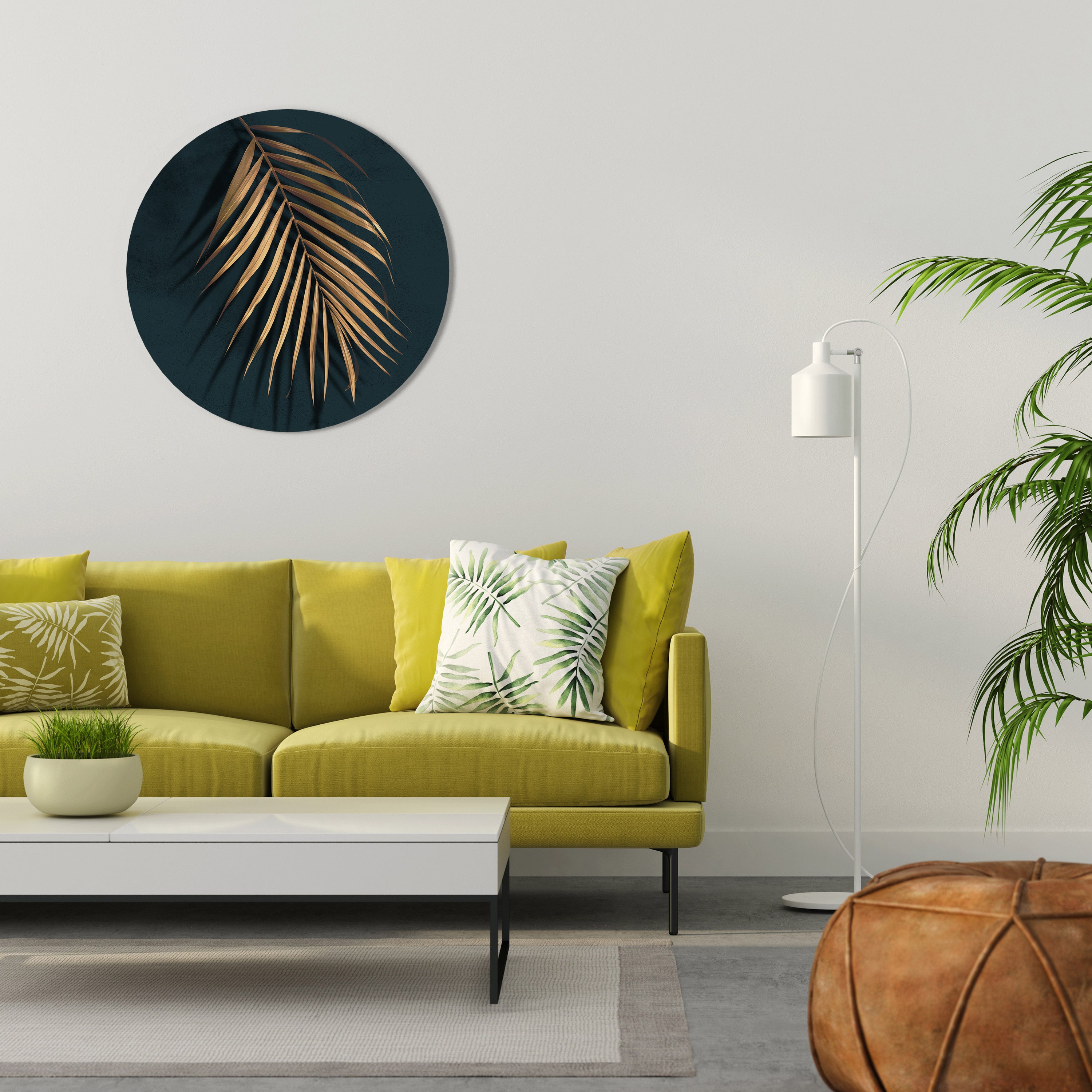 GOLDEN PALM WHISPERS Round Wall Art