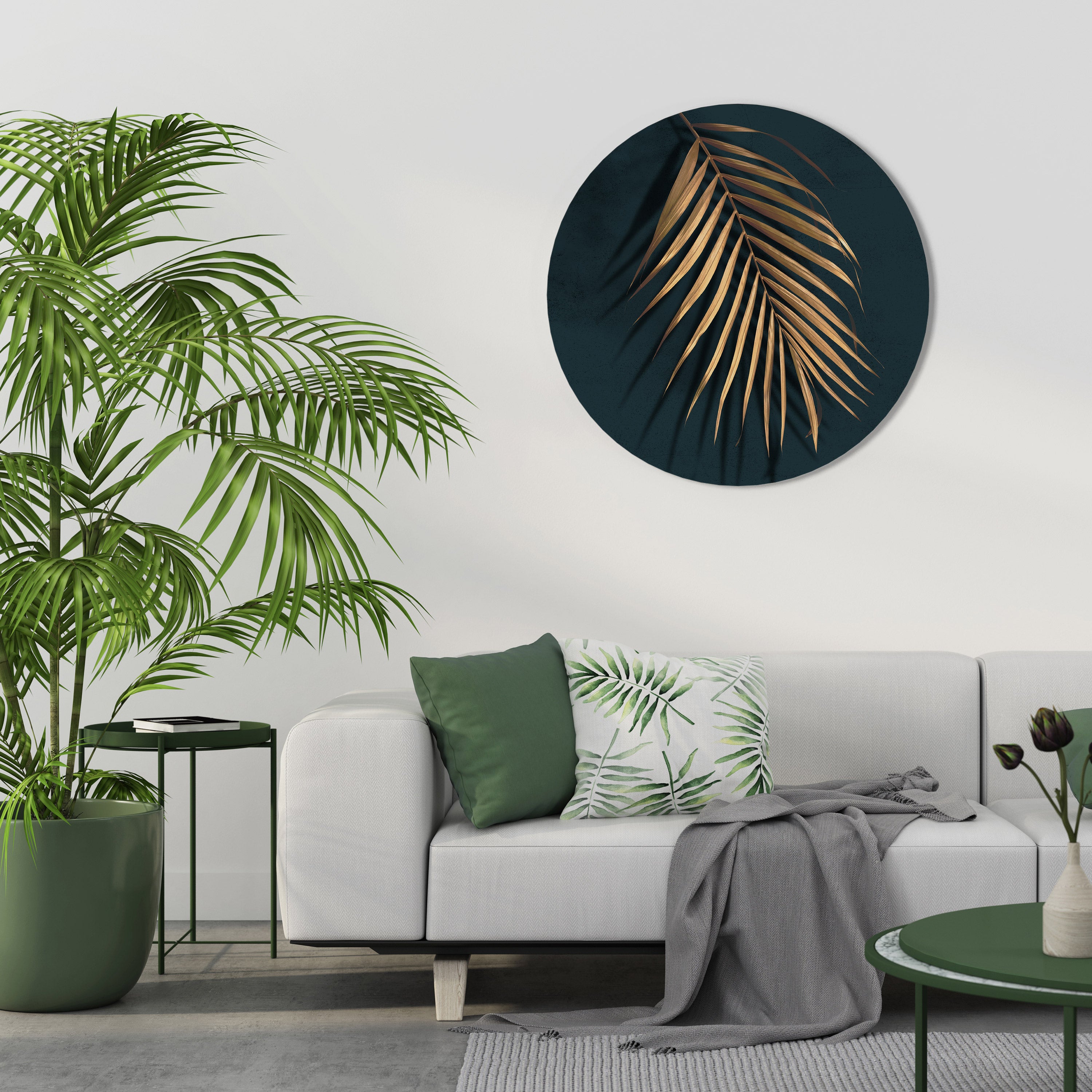 GOLDEN PALM WHISPERS Round Wall Art