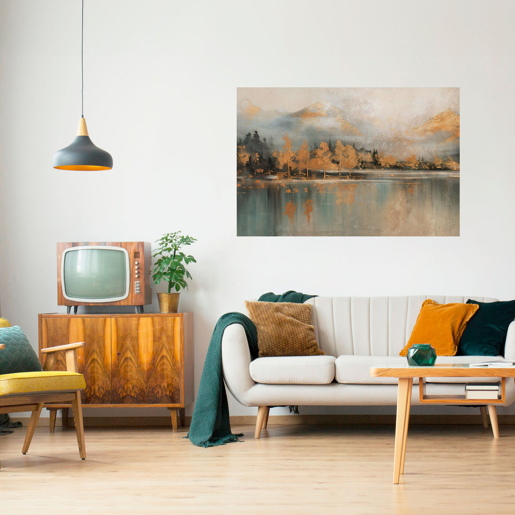 ECOS DEL AMANECER DORADO Póster horizontal autoadhesivo