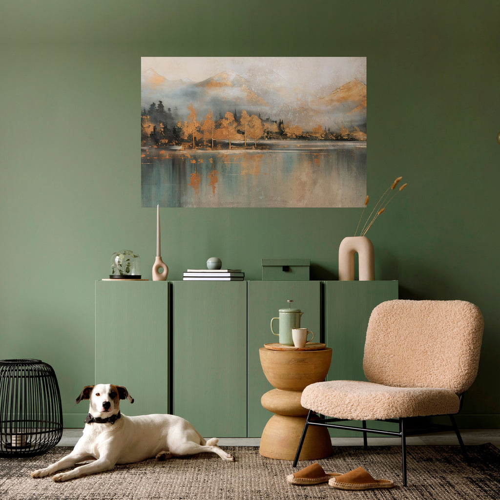 ECOS DEL AMANECER DORADO Póster horizontal autoadhesivo