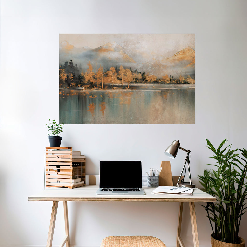 ECOS DEL AMANECER DORADO Póster horizontal autoadhesivo