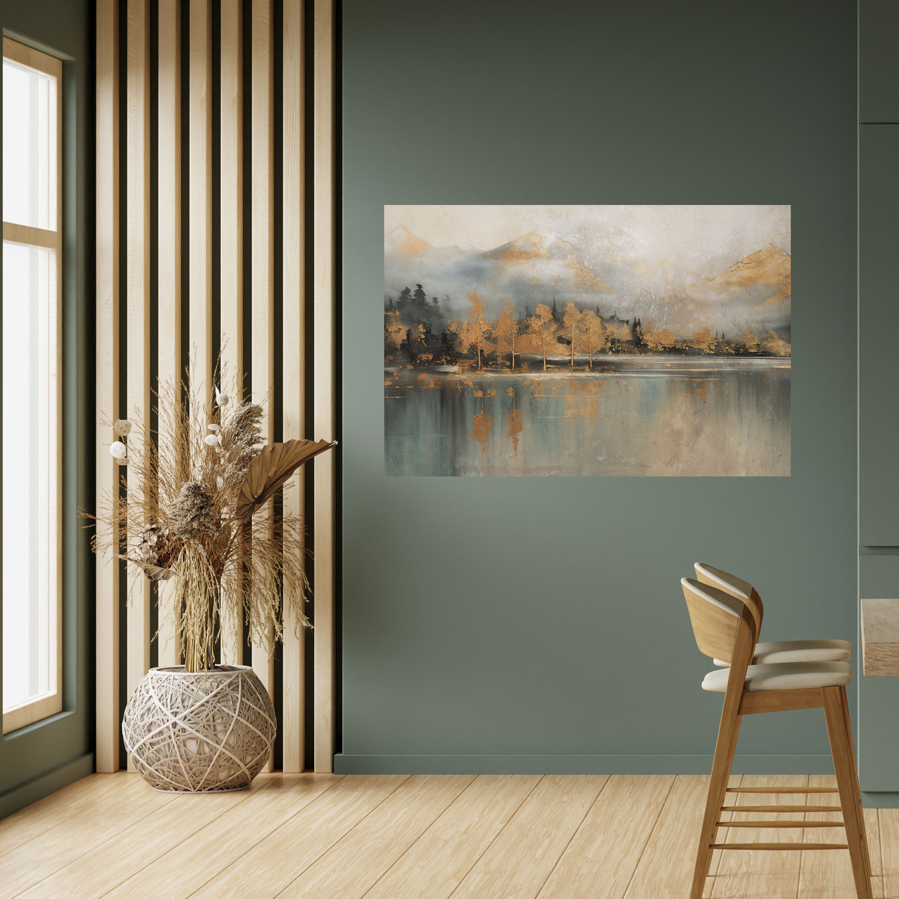 ECOS DEL AMANECER DORADO Póster horizontal autoadhesivo