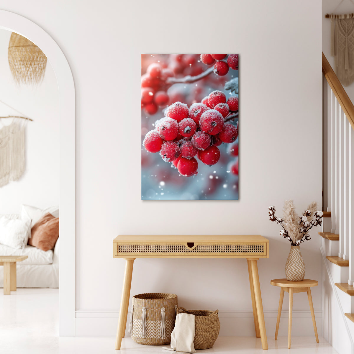 WINTER'S CRIMSON TREASURES Cuadro en lienzo vertical