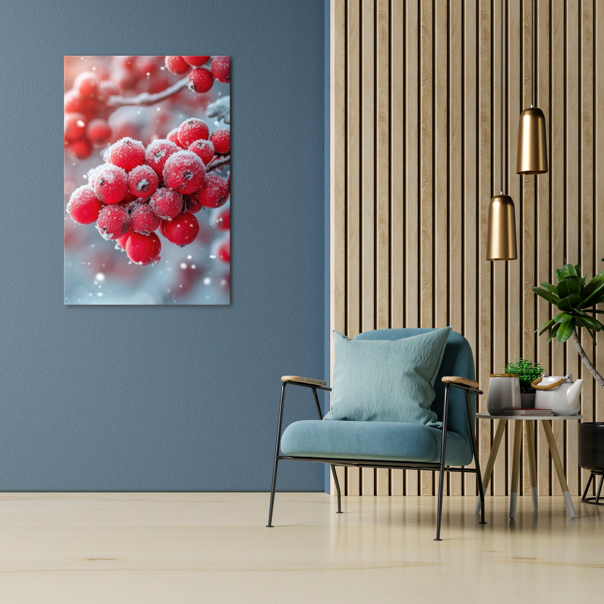 WINTER'S CRIMSON TREASURES Cuadro en lienzo vertical